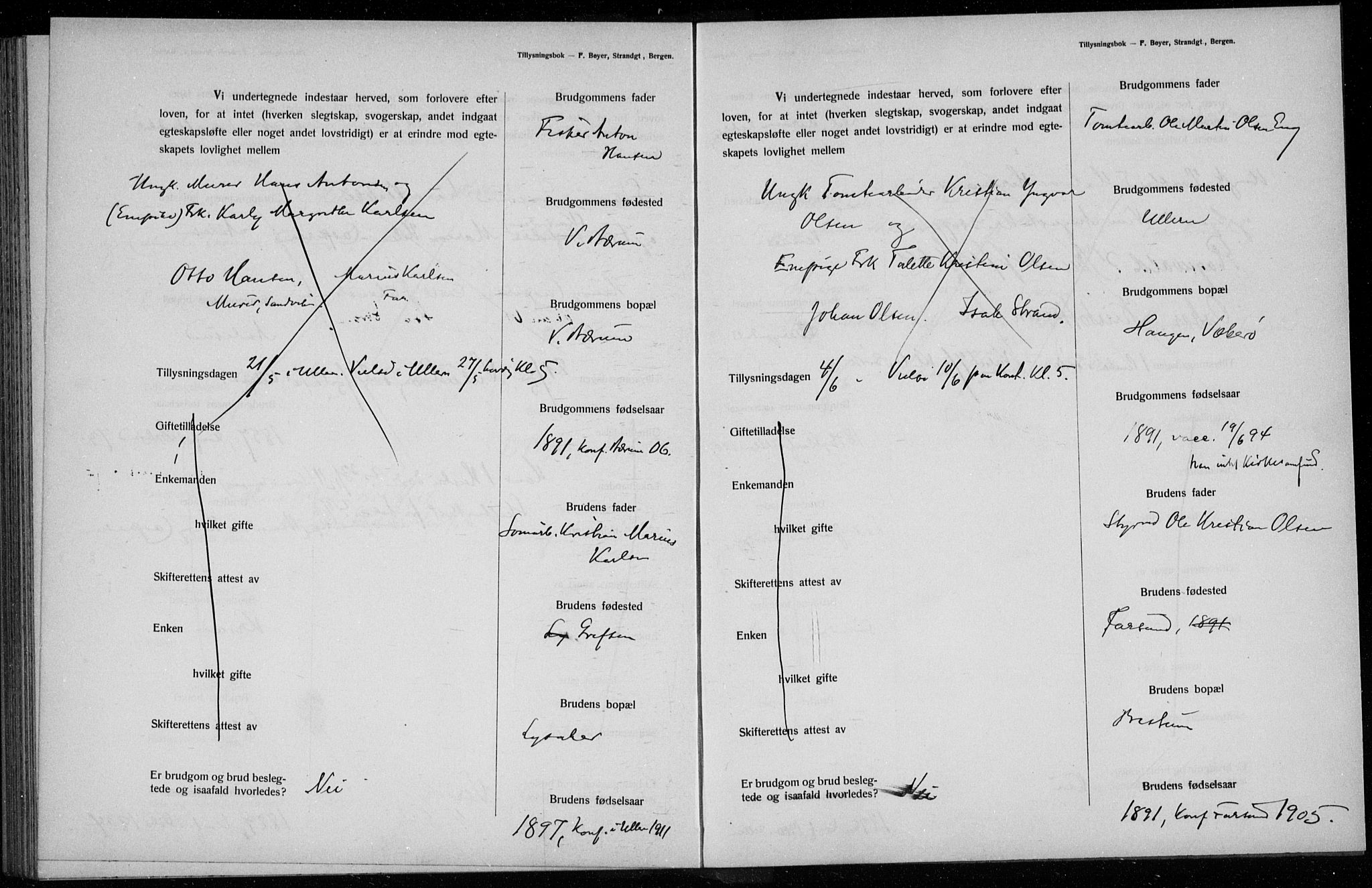 Ullern prestekontor Kirkebøker, AV/SAO-A-10740/H/L0001: Banns register no. 1, 1911-1916