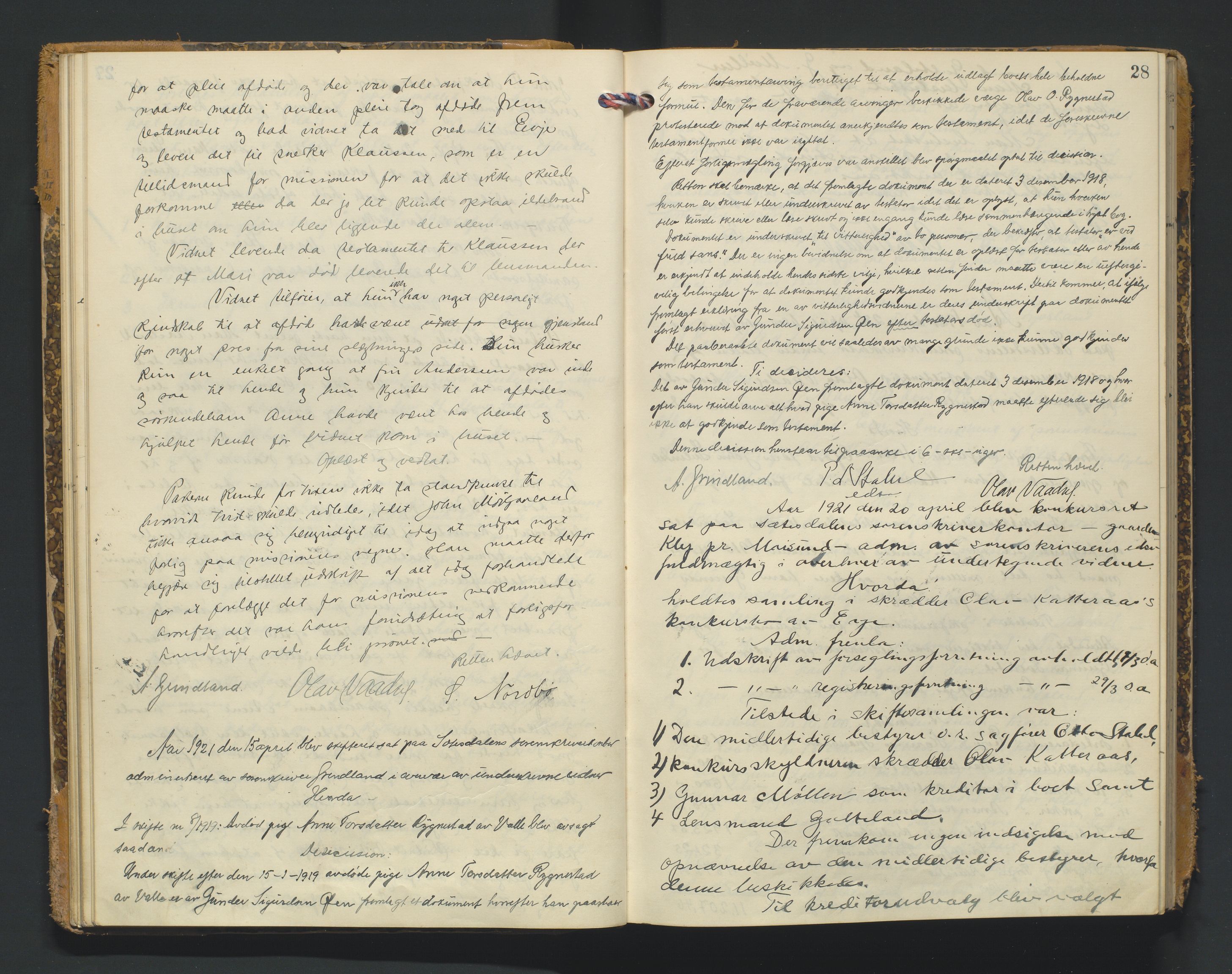 Setesdal sorenskriveri, AV/SAK-1221-0011/H/Hc/L0040: Skifteforhandlingsprotokoll nr 12, 1920-1927, p. 28