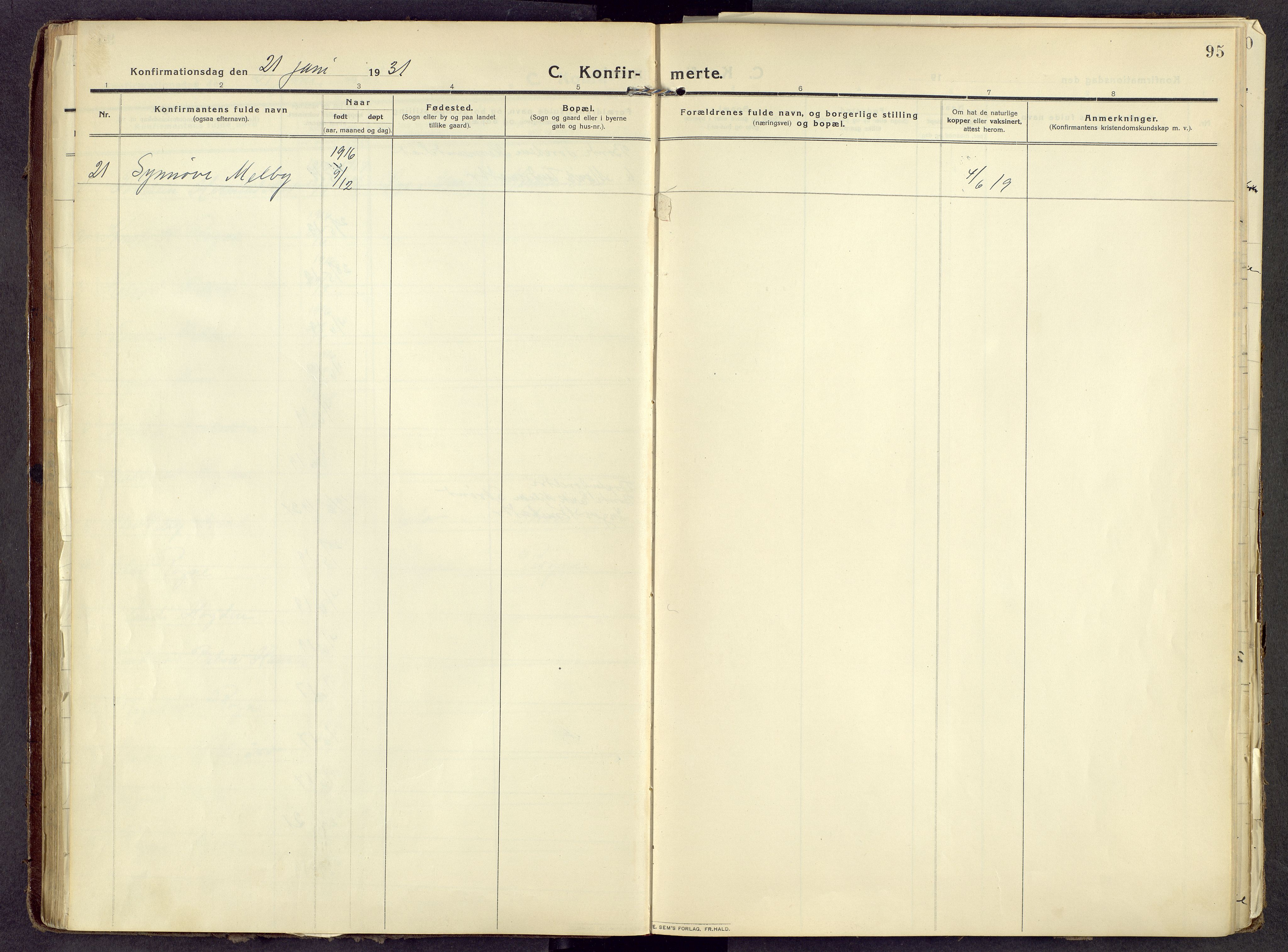 Øystre Slidre prestekontor, AV/SAH-PREST-138/H/Ha/Haa/L0006: Parish register (official) no. 6, 1911-1931, p. 95