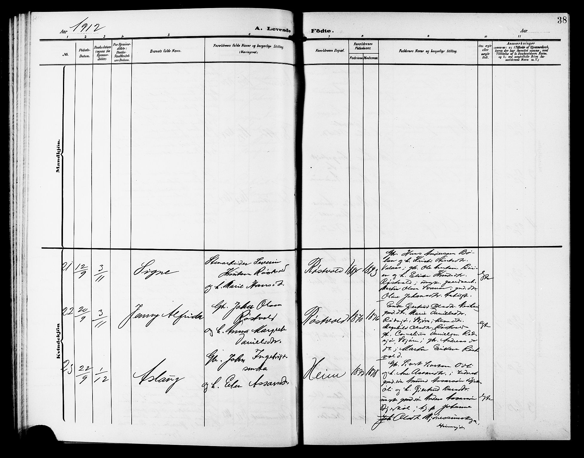 Ministerialprotokoller, klokkerbøker og fødselsregistre - Sør-Trøndelag, AV/SAT-A-1456/633/L0520: Parish register (copy) no. 633C02, 1906-1921, p. 38