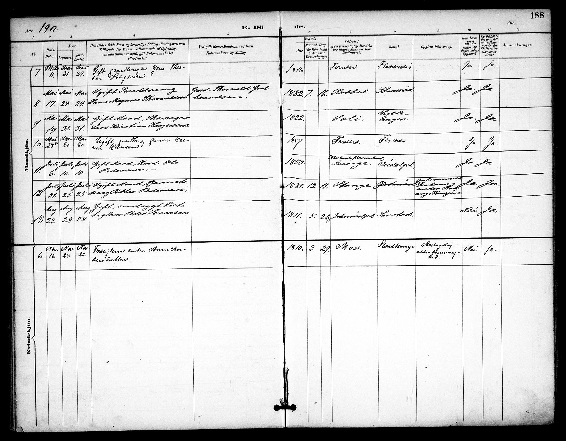 Våler prestekontor Kirkebøker, AV/SAO-A-11083/F/Fa/L0011: Parish register (official) no. I 11, 1893-1909, p. 188