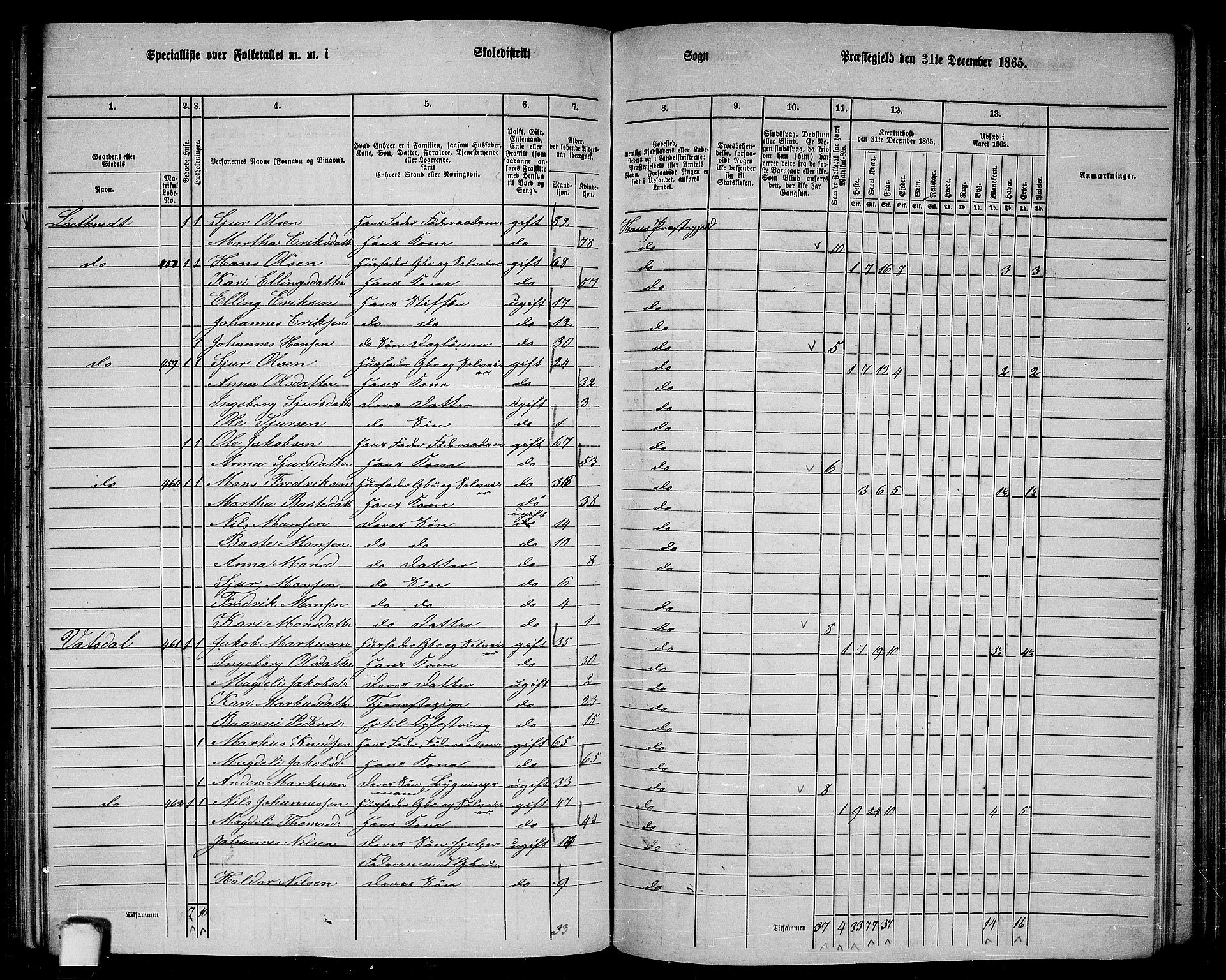 RA, 1865 census for Haus, 1865, p. 185