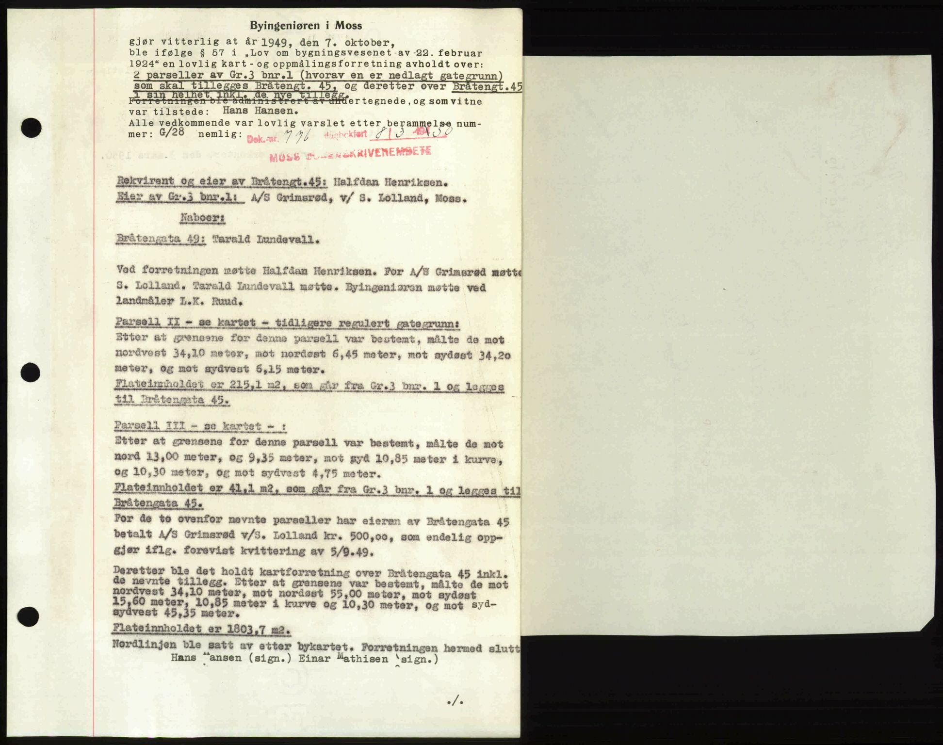 Moss sorenskriveri, SAO/A-10168: Mortgage book no. A25, 1950-1950, Diary no: : 776/1950