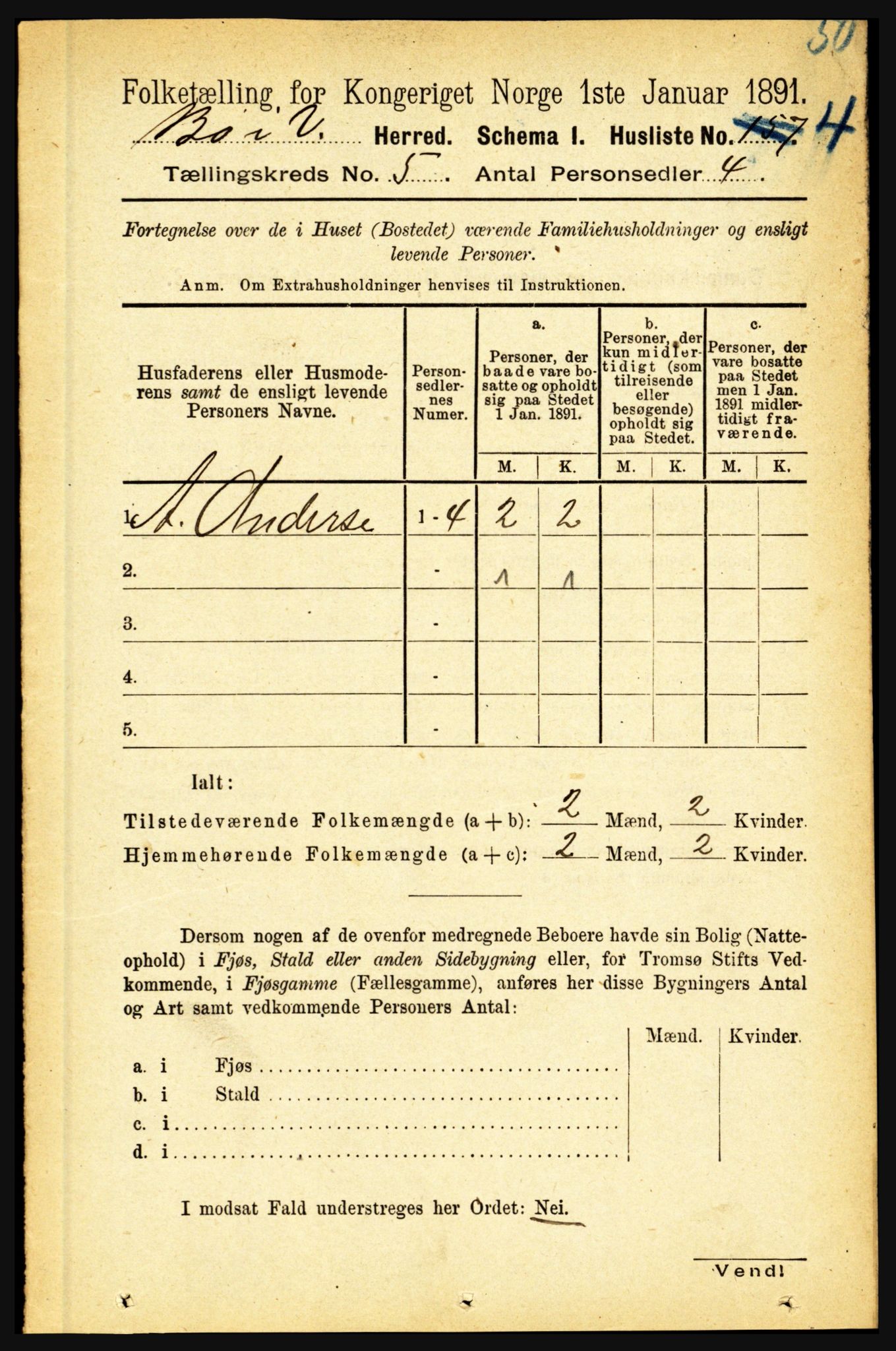 RA, 1891 census for 1867 Bø, 1891, p. 1935