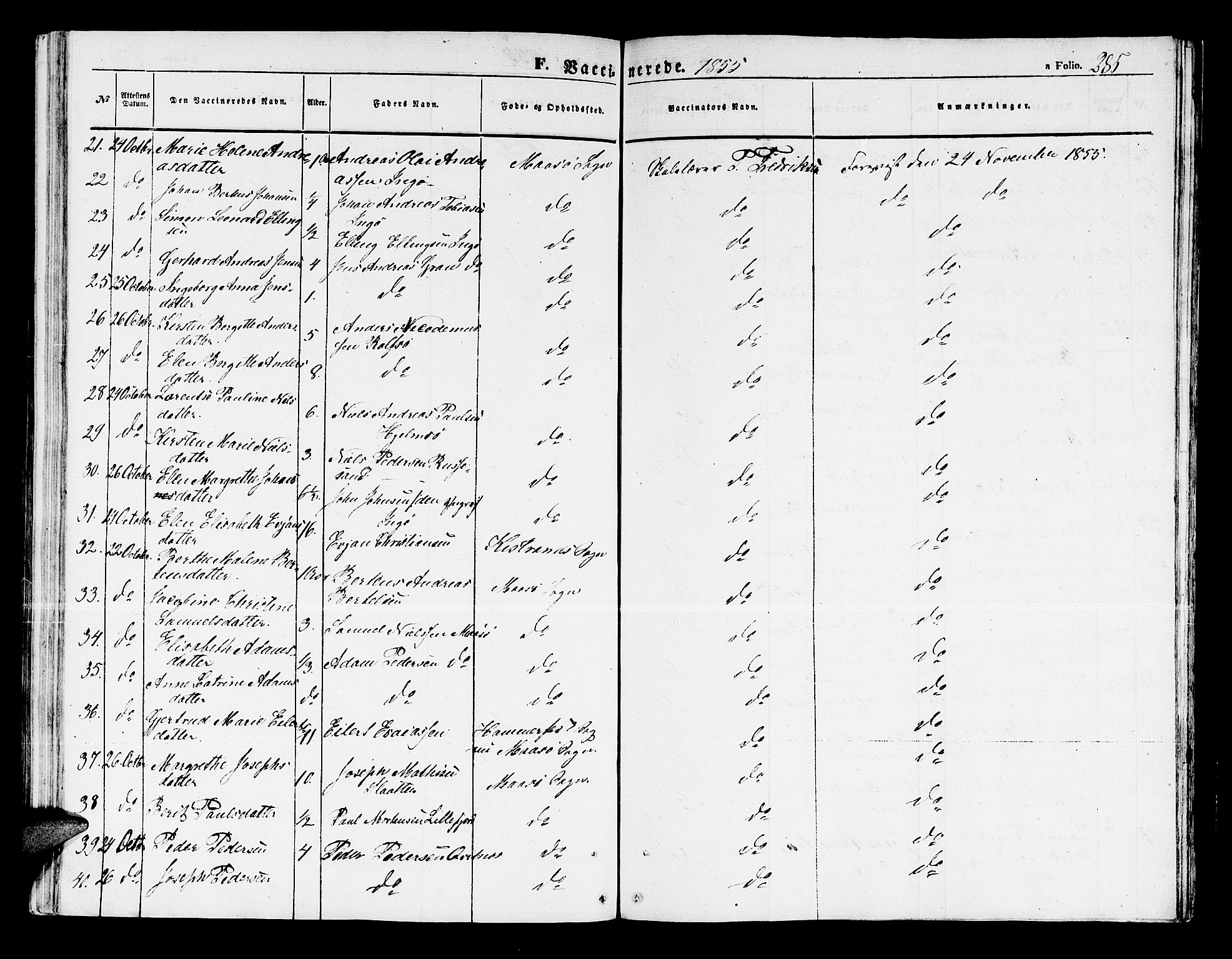 Måsøy sokneprestkontor, SATØ/S-1348/H/Hb/L0001klokker: Parish register (copy) no. 1, 1852-1877, p. 285