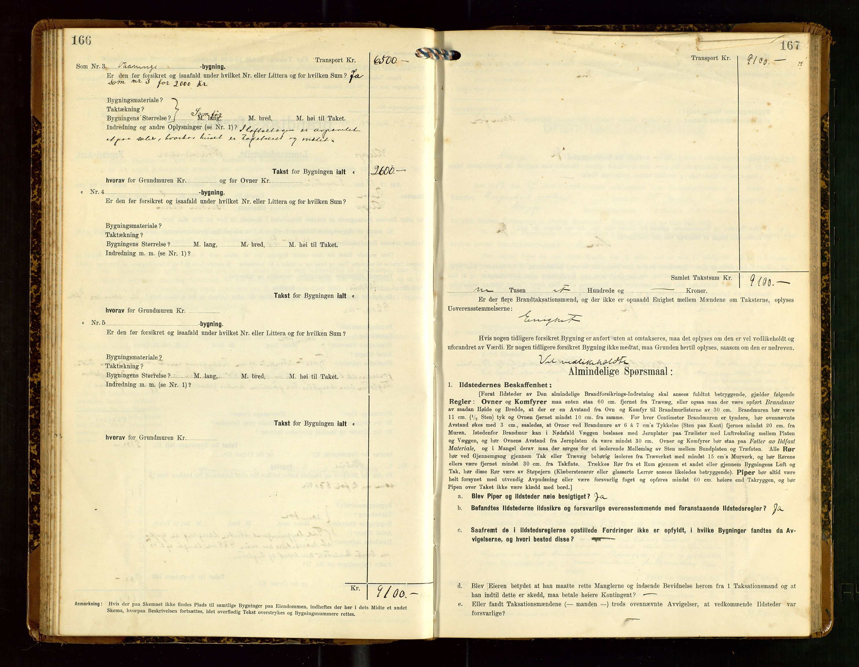 Klepp lensmannskontor, AV/SAST-A-100163/Goc/L0007: "Brandtaxationsprotokol" m/register, 1911-1915, p. 166-167