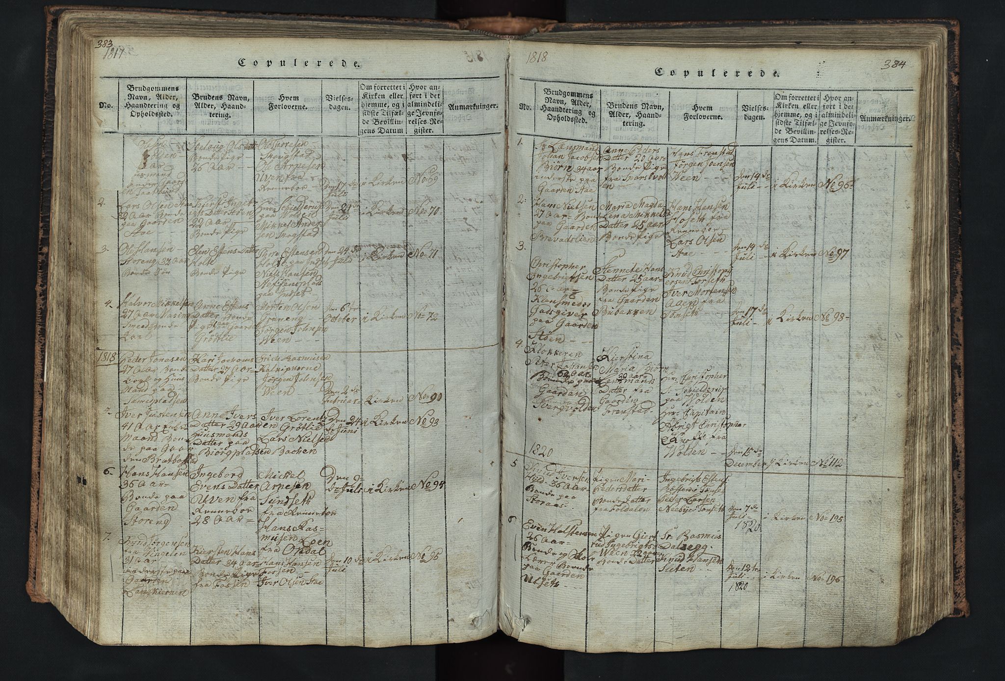 Kvikne prestekontor, SAH/PREST-064/H/Ha/Hab/L0001: Parish register (copy) no. 1, 1815-1895, p. 383-384