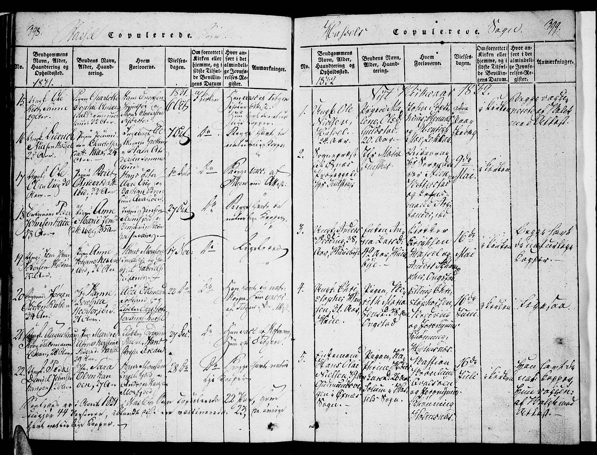 Ministerialprotokoller, klokkerbøker og fødselsregistre - Nordland, AV/SAT-A-1459/888/L1237: Parish register (official) no. 888A05 /1, 1820-1836, p. 398-399