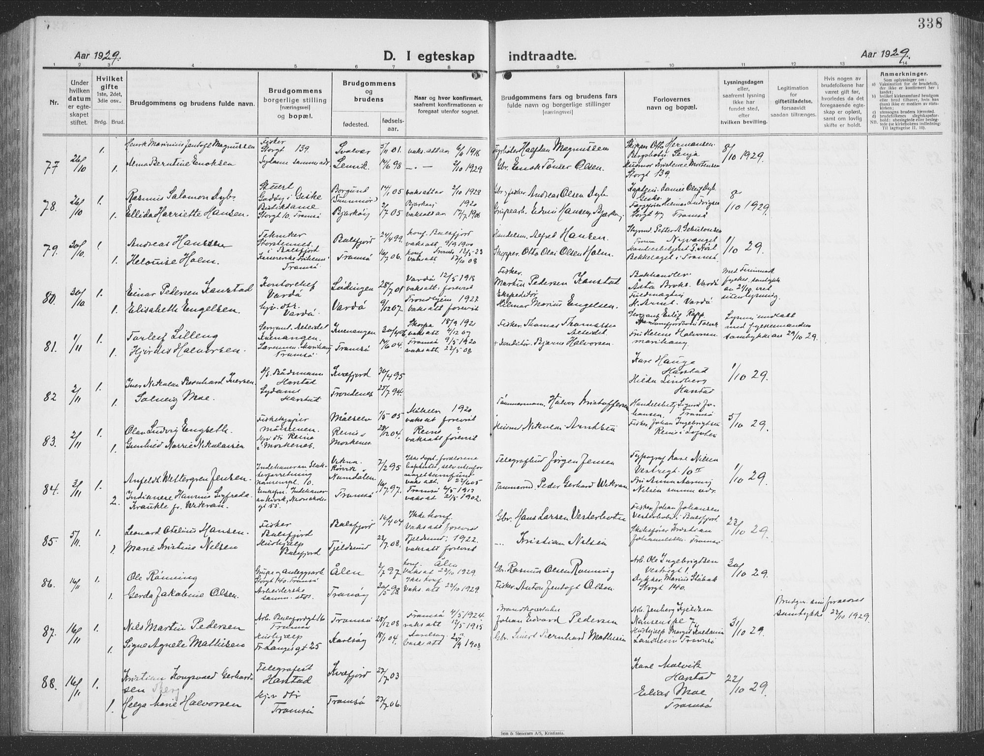 Tromsø sokneprestkontor/stiftsprosti/domprosti, SATØ/S-1343/G/Gb/L0010klokker: Parish register (copy) no. 10, 1925-1937, p. 338