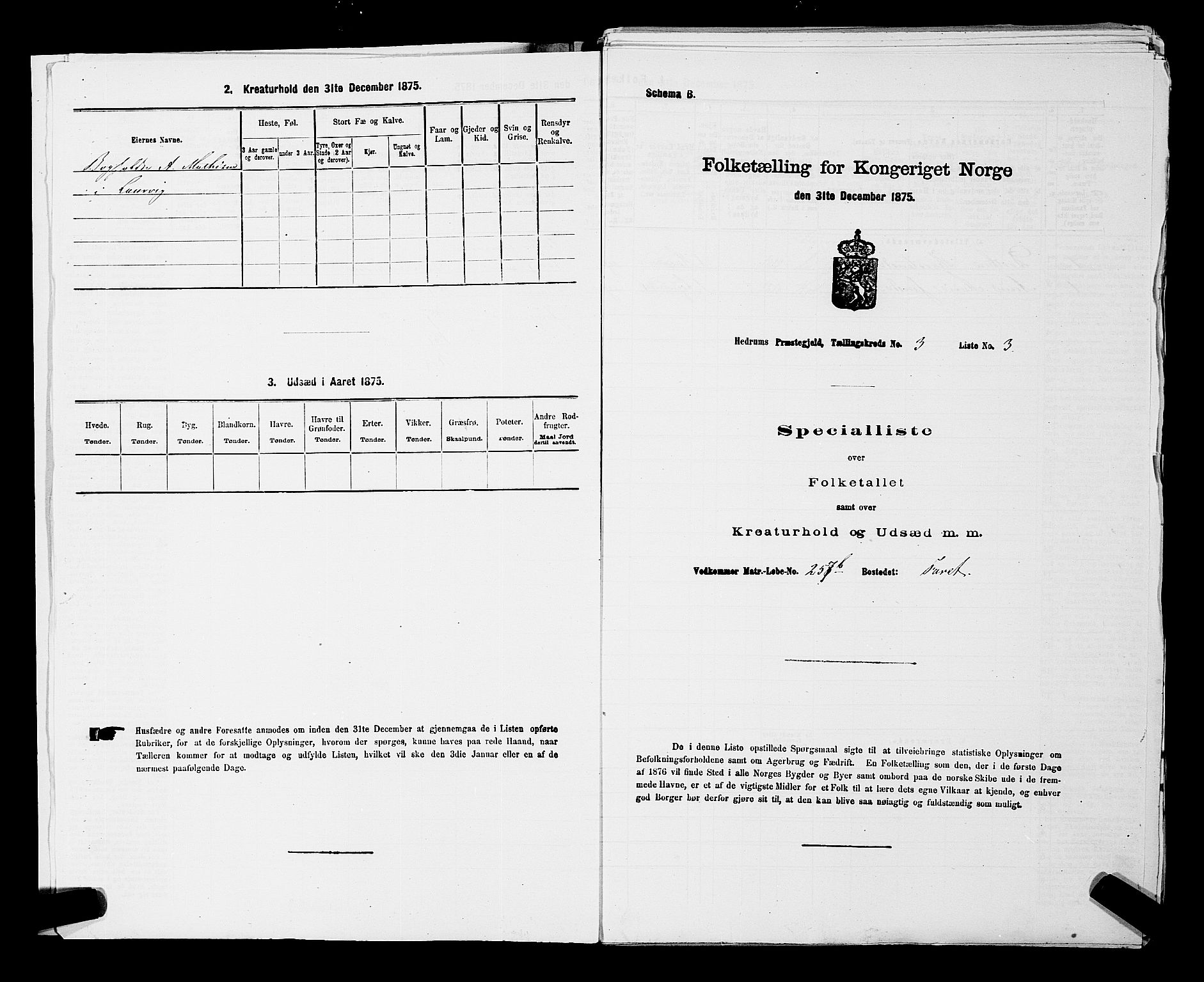 SAKO, 1875 census for 0727P Hedrum, 1875, p. 219