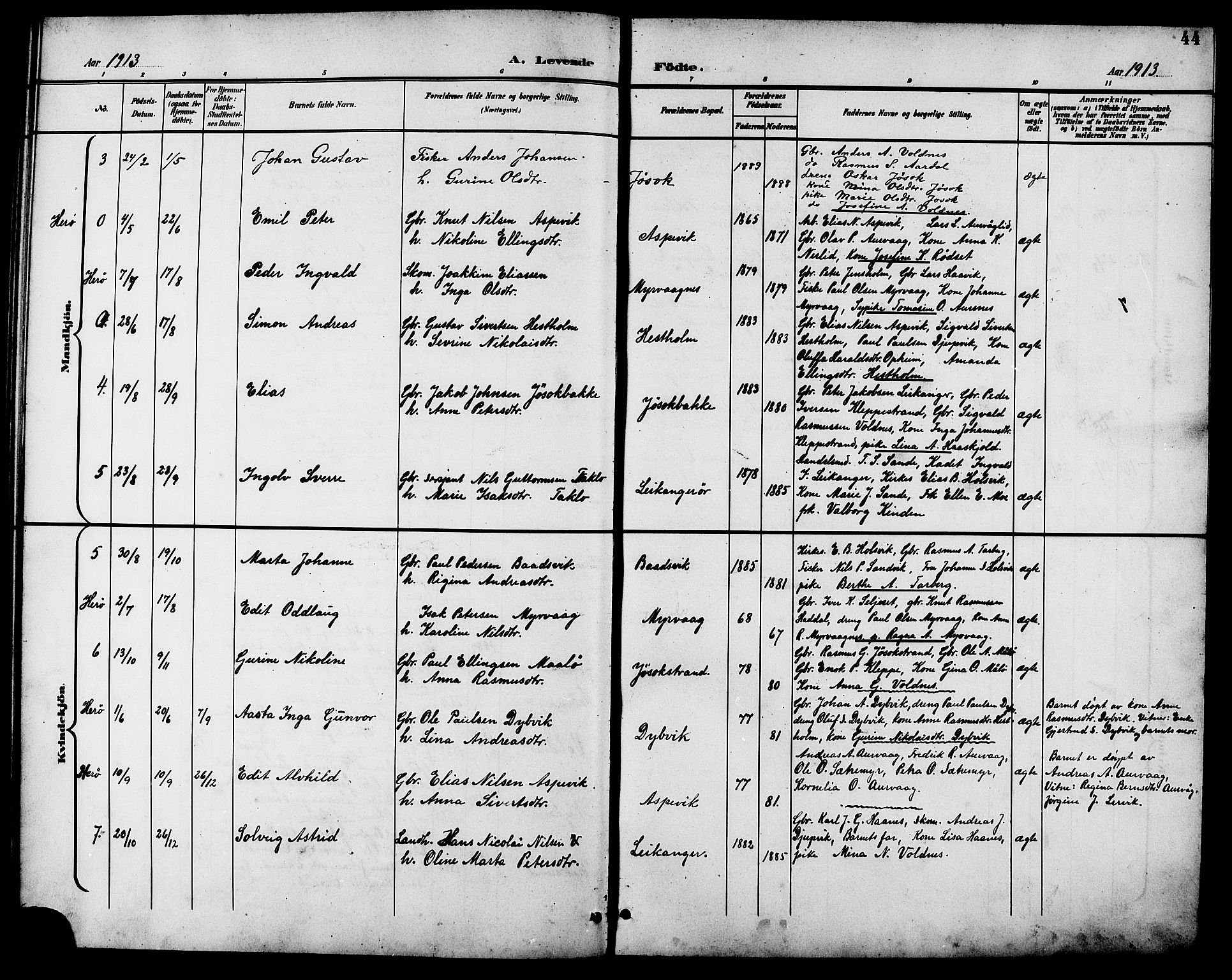 Ministerialprotokoller, klokkerbøker og fødselsregistre - Møre og Romsdal, AV/SAT-A-1454/508/L0098: Parish register (copy) no. 508C02, 1898-1916, p. 44