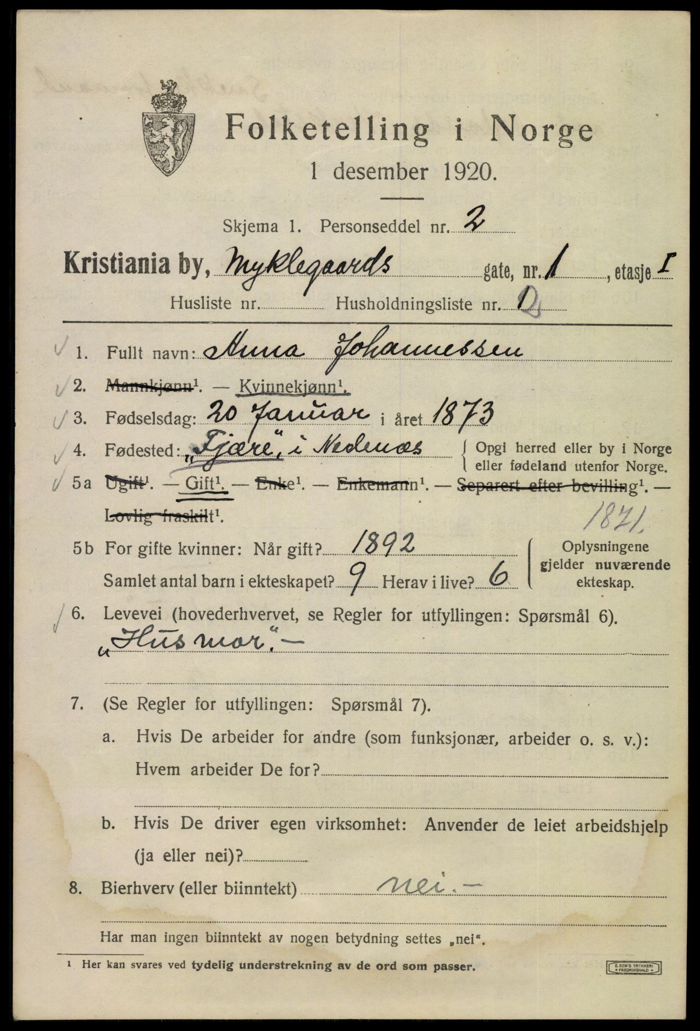 SAO, 1920 census for Kristiania, 1920, p. 405531