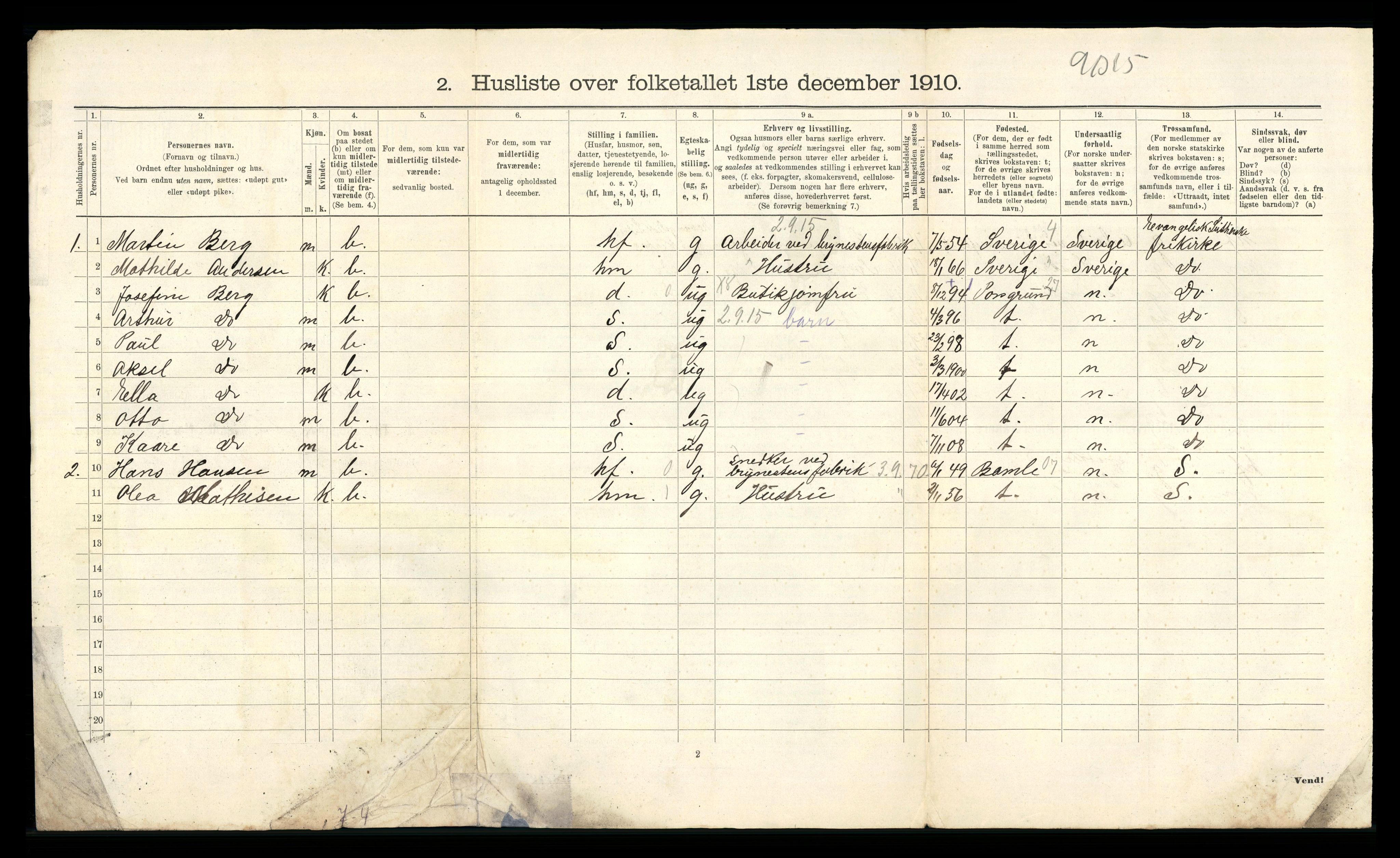 RA, 1910 census for Solum, 1910, p. 1868