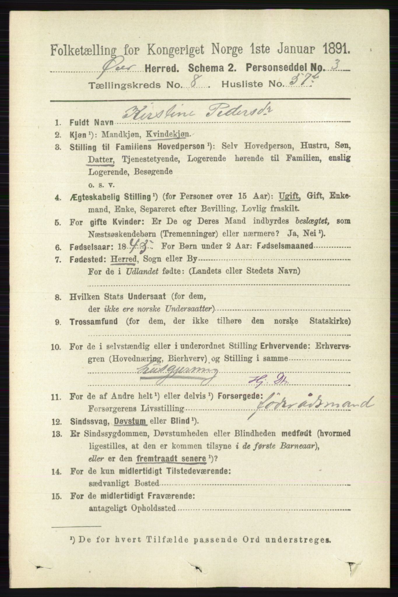 RA, 1891 census for 0521 Øyer, 1891, p. 3074