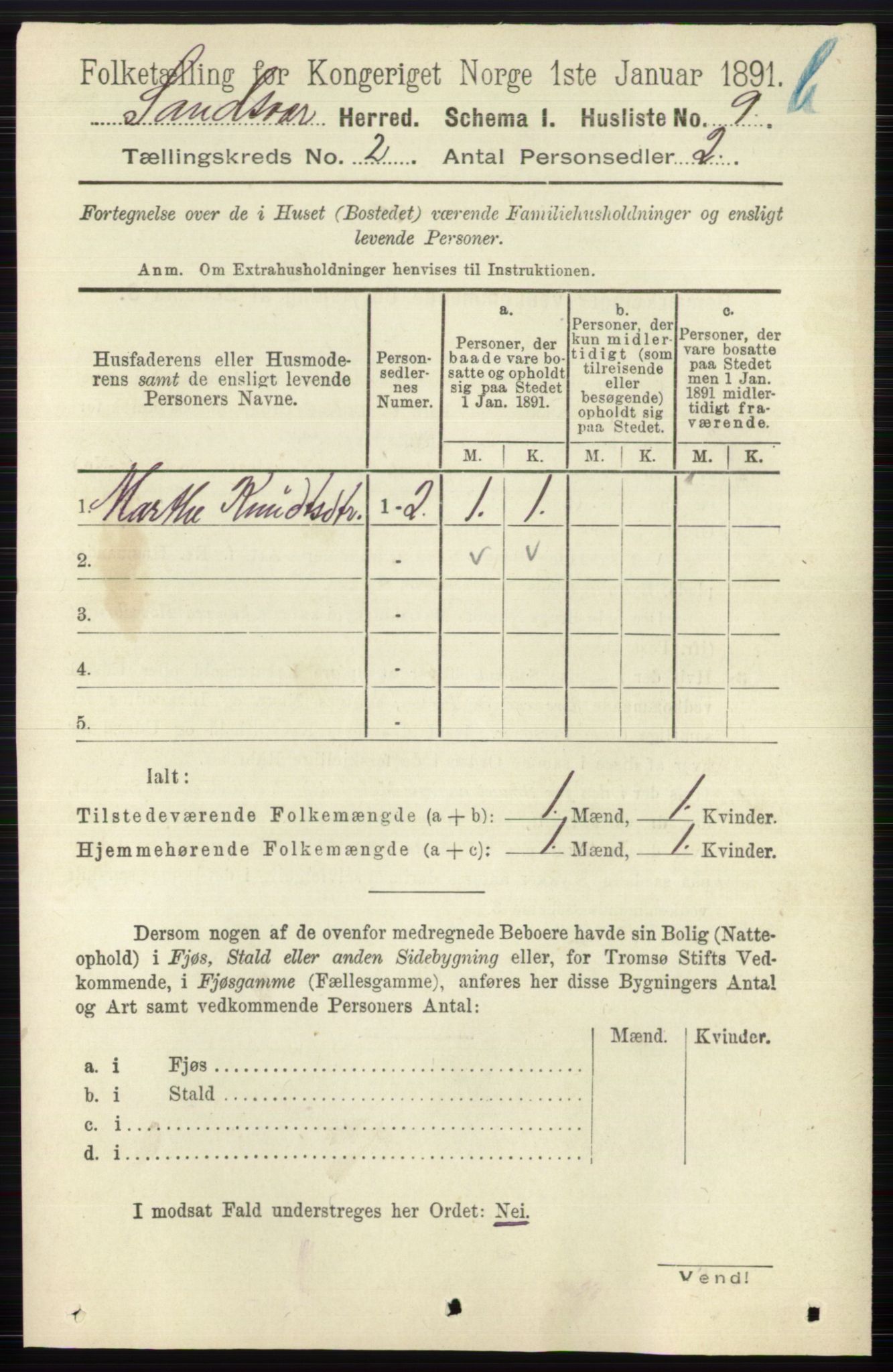 RA, 1891 census for 0629 Sandsvær, 1891, p. 5721