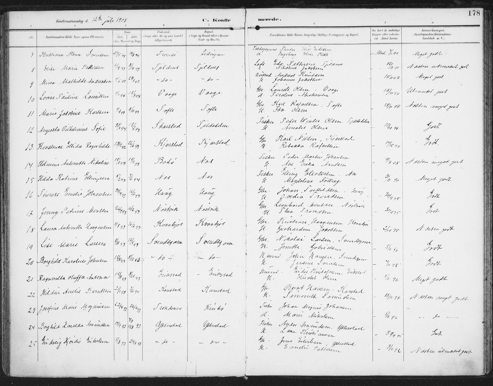 Ministerialprotokoller, klokkerbøker og fødselsregistre - Nordland, AV/SAT-A-1459/872/L1036: Parish register (official) no. 872A11, 1897-1913, p. 178