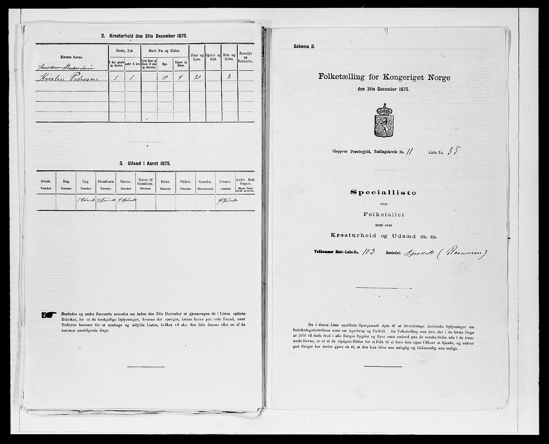 SAB, 1875 Census for 1445P Gloppen, 1875, p. 1295