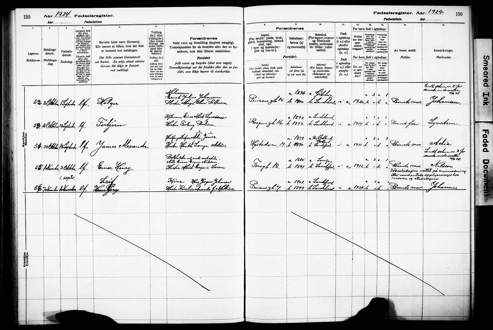 Sandefjord kirkebøker, AV/SAKO-A-315/J/Ja/L0001: Birth register no. 1, 1916-1932, p. 130