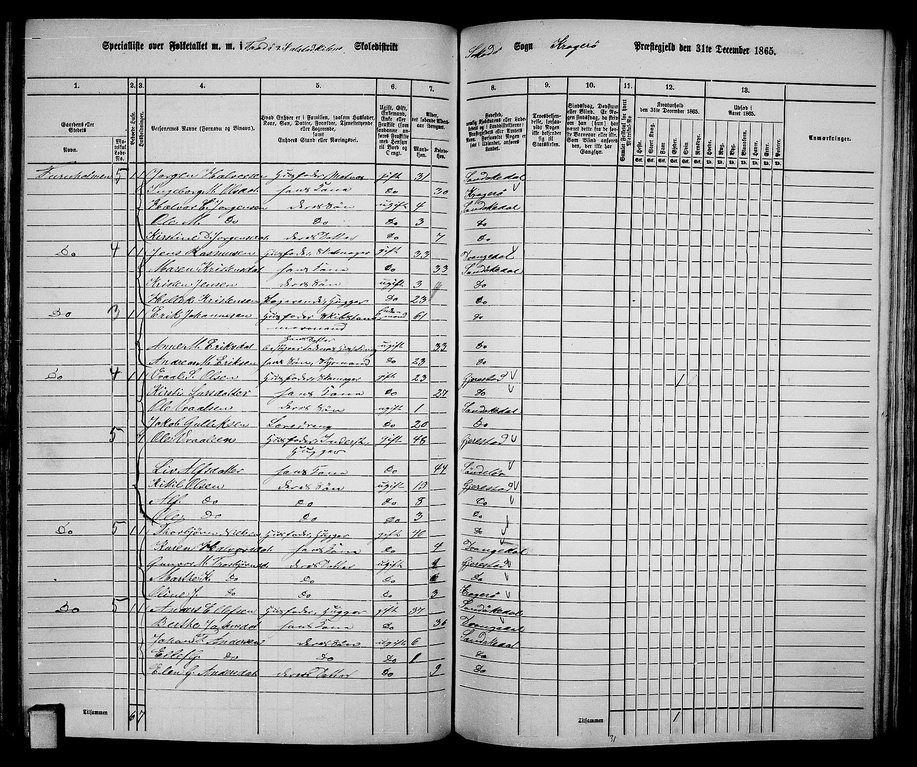 RA, 1865 census for Kragerø/Sannidal og Skåtøy, 1865, p. 135