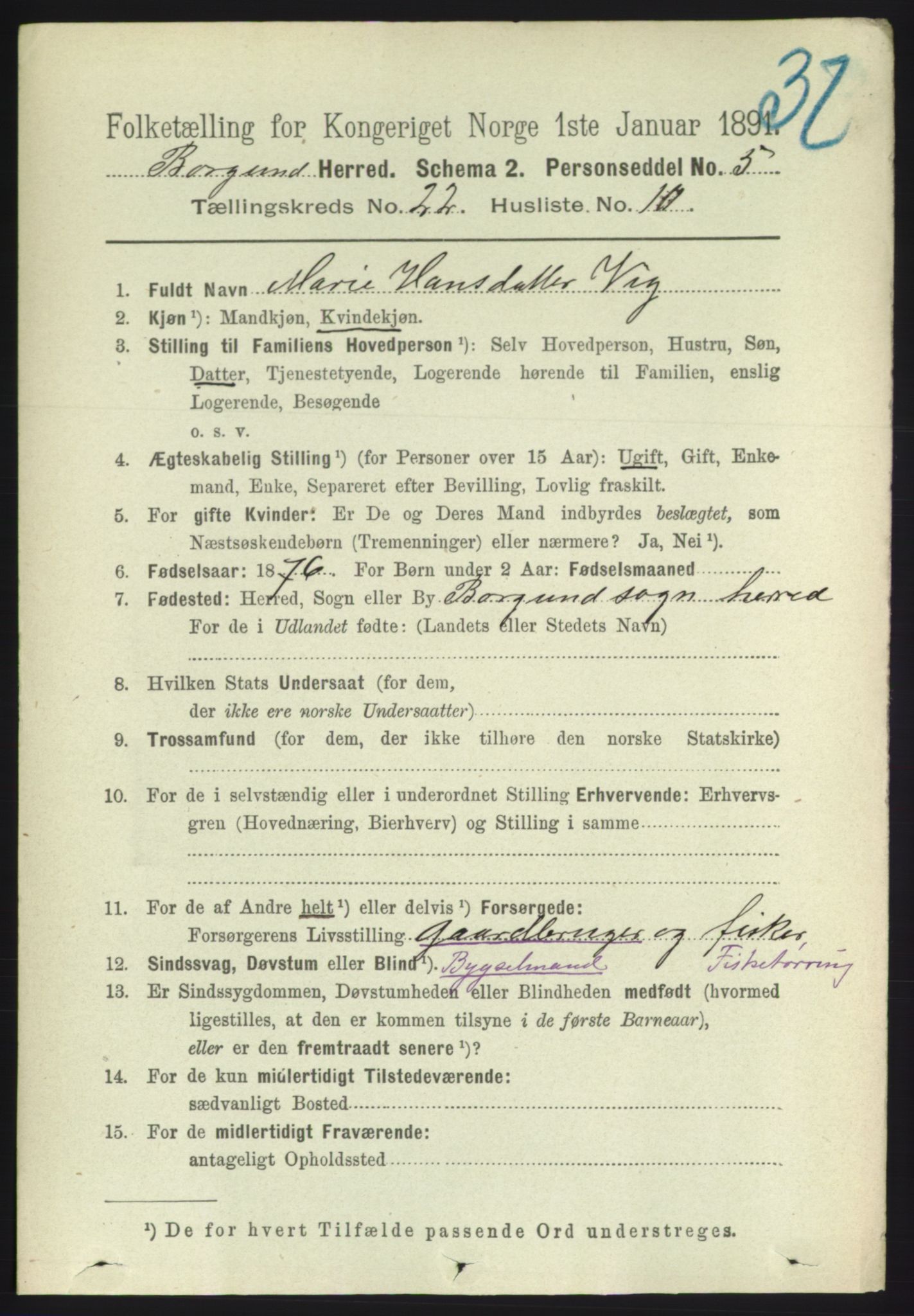 RA, 1891 census for 1531 Borgund, 1891, p. 6698