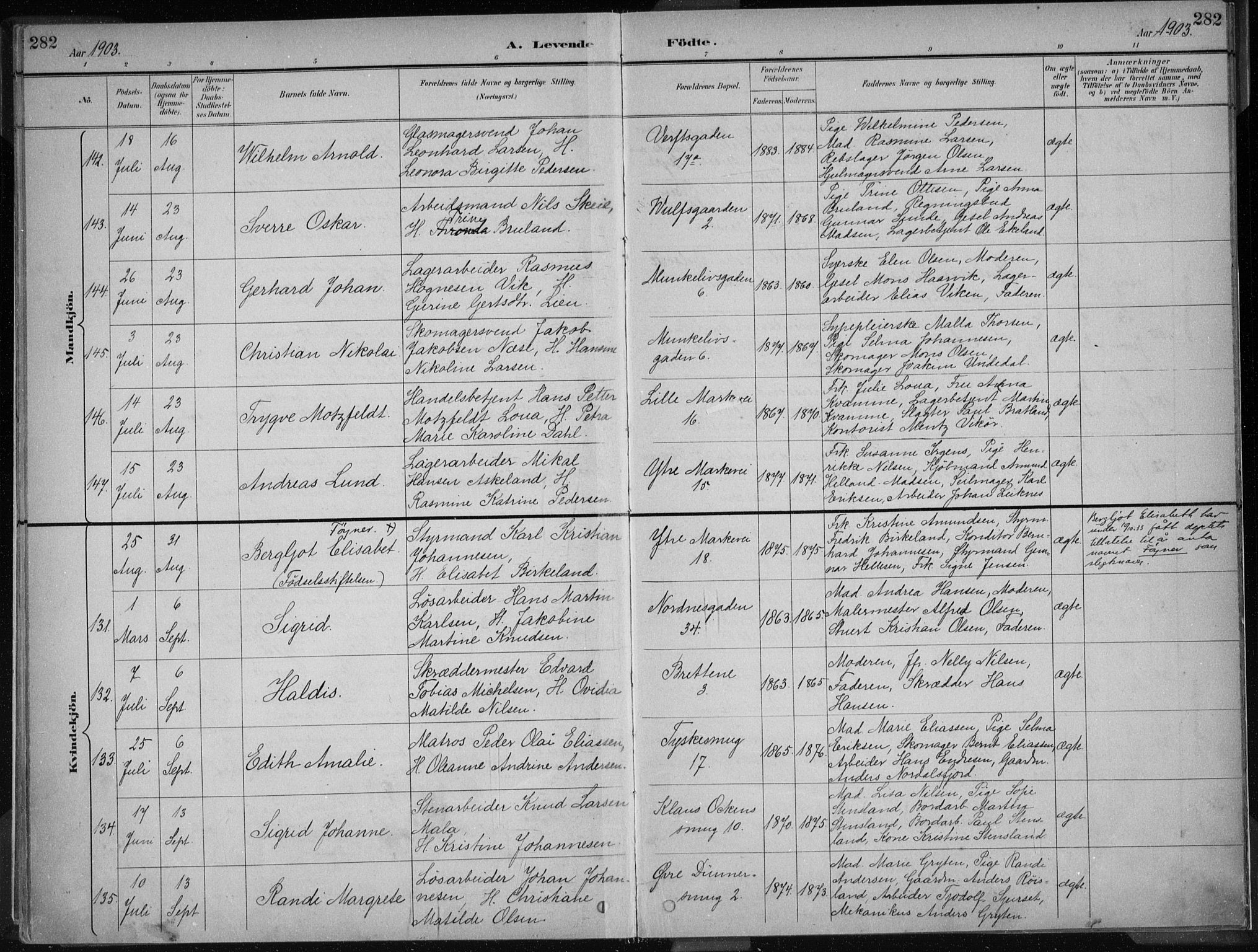Nykirken Sokneprestembete, SAB/A-77101/H/Haa/L0018: Parish register (official) no. B 6, 1895-1903, p. 282