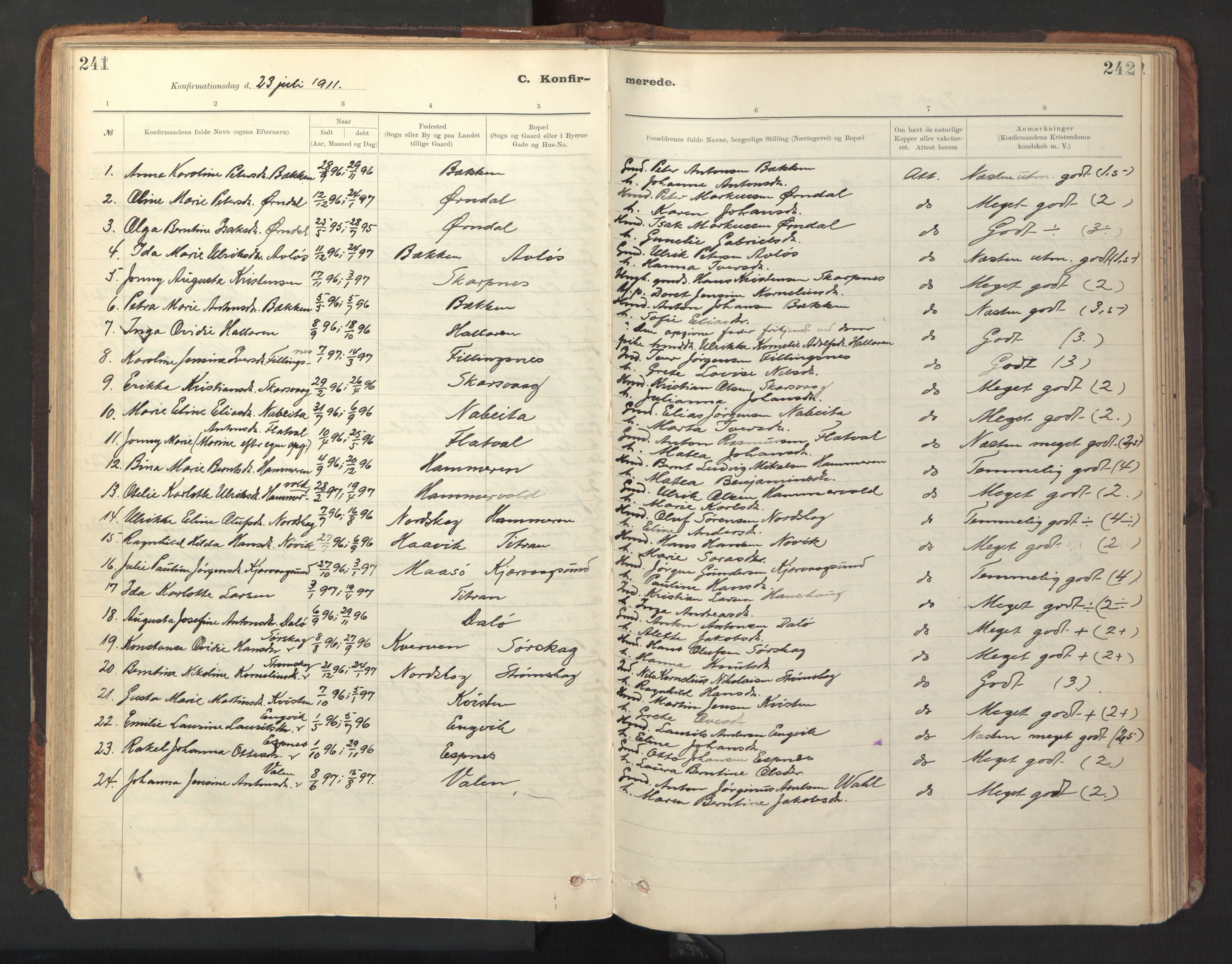 Ministerialprotokoller, klokkerbøker og fødselsregistre - Sør-Trøndelag, SAT/A-1456/641/L0596: Parish register (official) no. 641A02, 1898-1915, p. 241-242