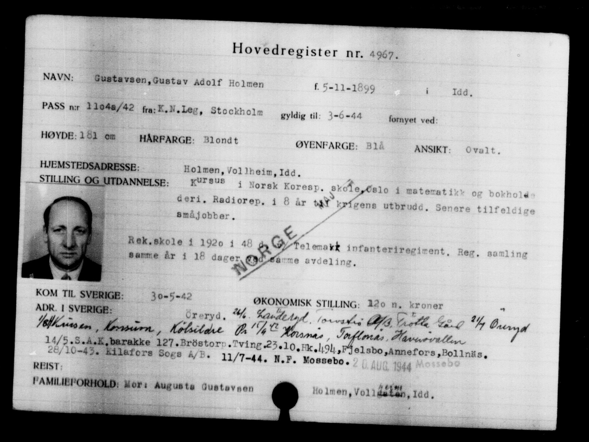 Utenriksstasjonene, Legasjonen i Stockholm, Flyktningkontoret, AV/RA-S-6753/V/Va/L0004: Kjesäterkartoteket, flyktninger med registreringsnr. 3496-6610, 1940-1945, p. 1748