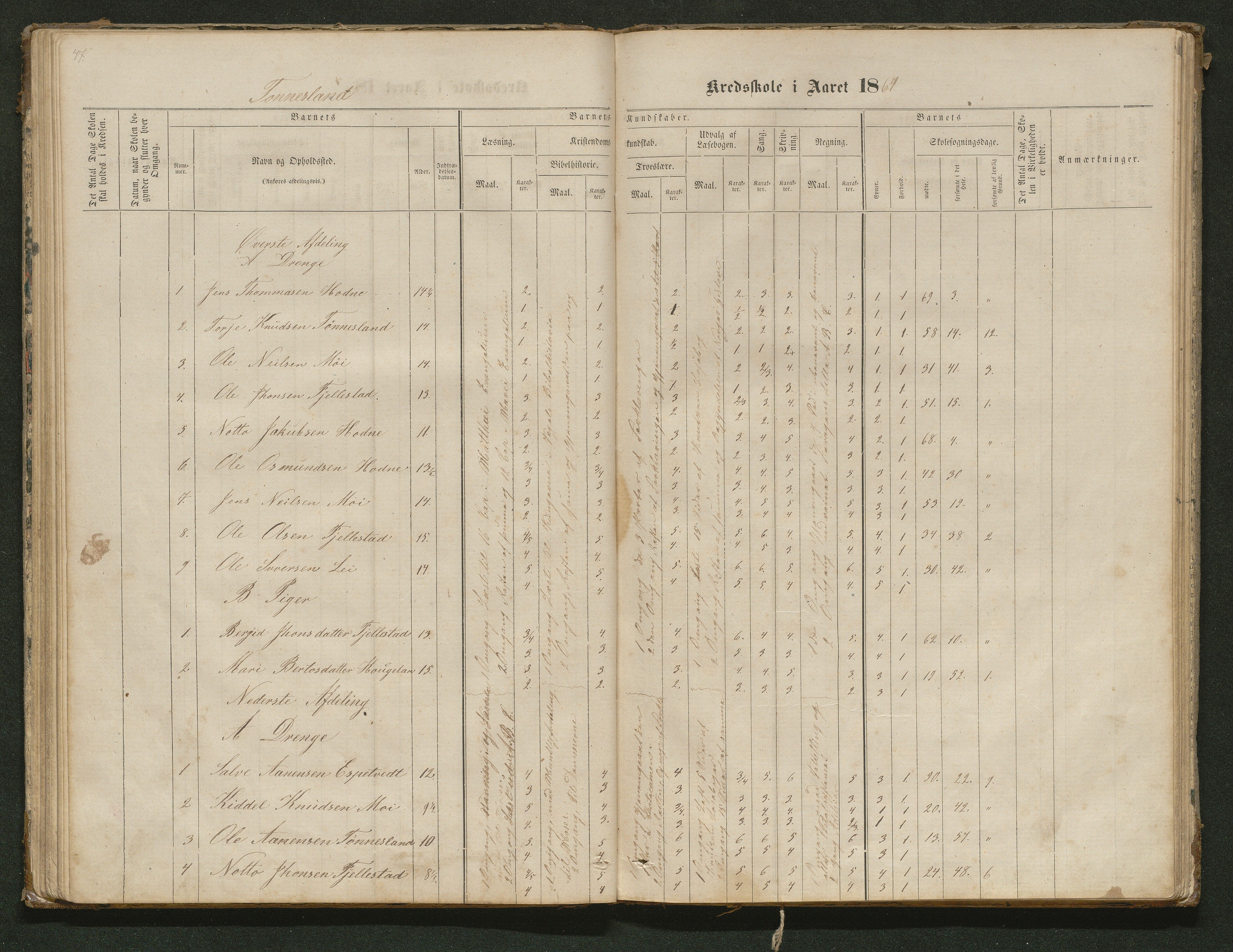 Hornnes kommune, Tønnesvold, Abusland skolekretser, AAKS/KA0936-550g/F1/L0001: Skoleprotokoll Abusland, Tønnesvold, 1864-1896, p. 47