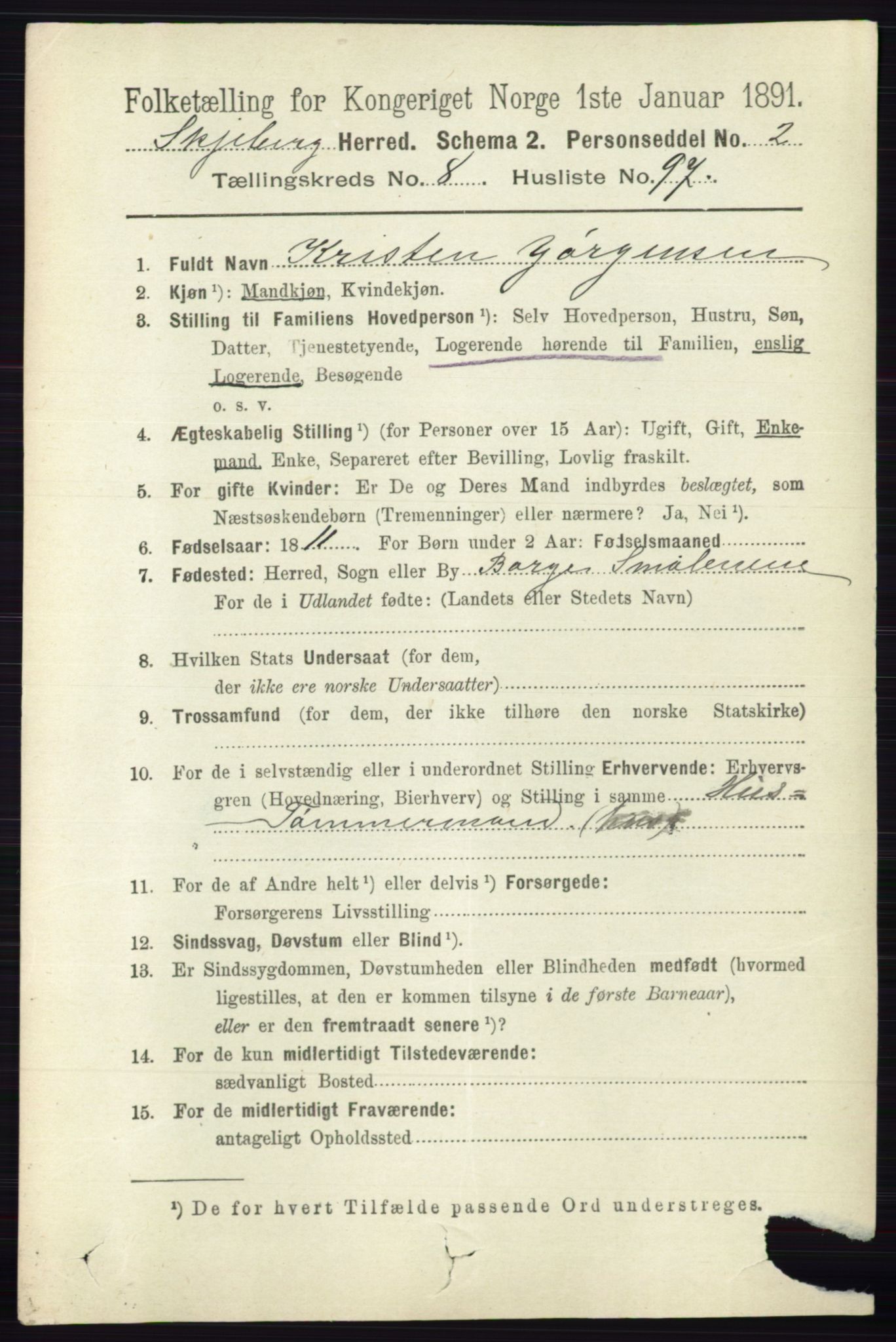 RA, 1891 census for 0115 Skjeberg, 1891, p. 4575