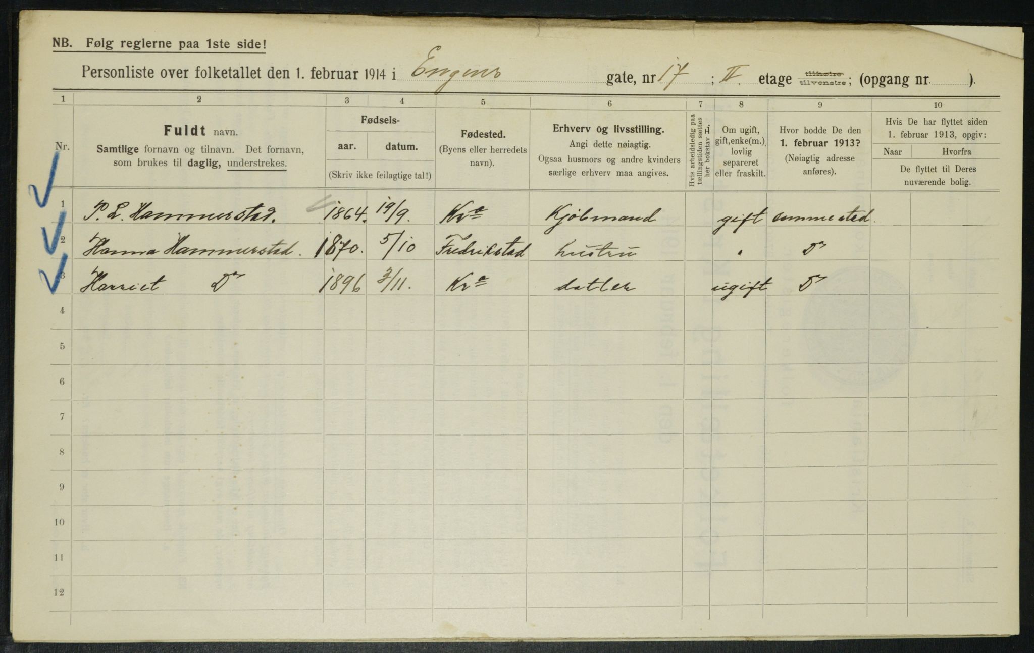 OBA, Municipal Census 1914 for Kristiania, 1914, p. 22086