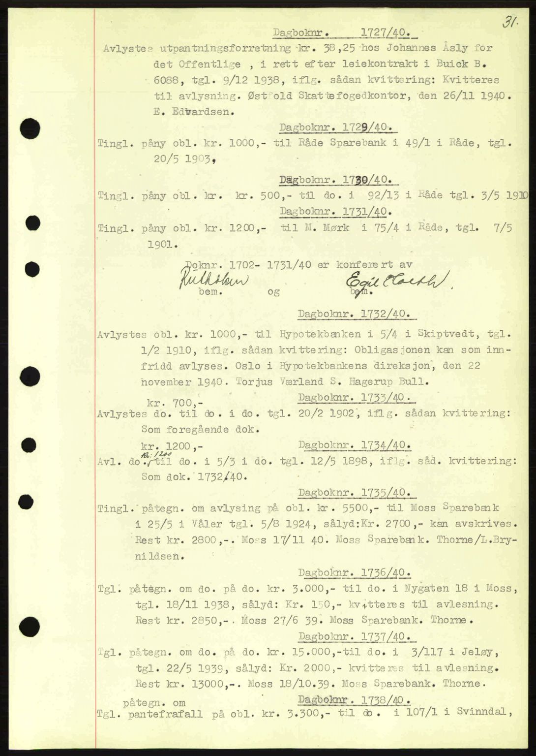 Moss sorenskriveri, SAO/A-10168: Mortgage book no. B10, 1940-1941, Diary no: : 1727/1940