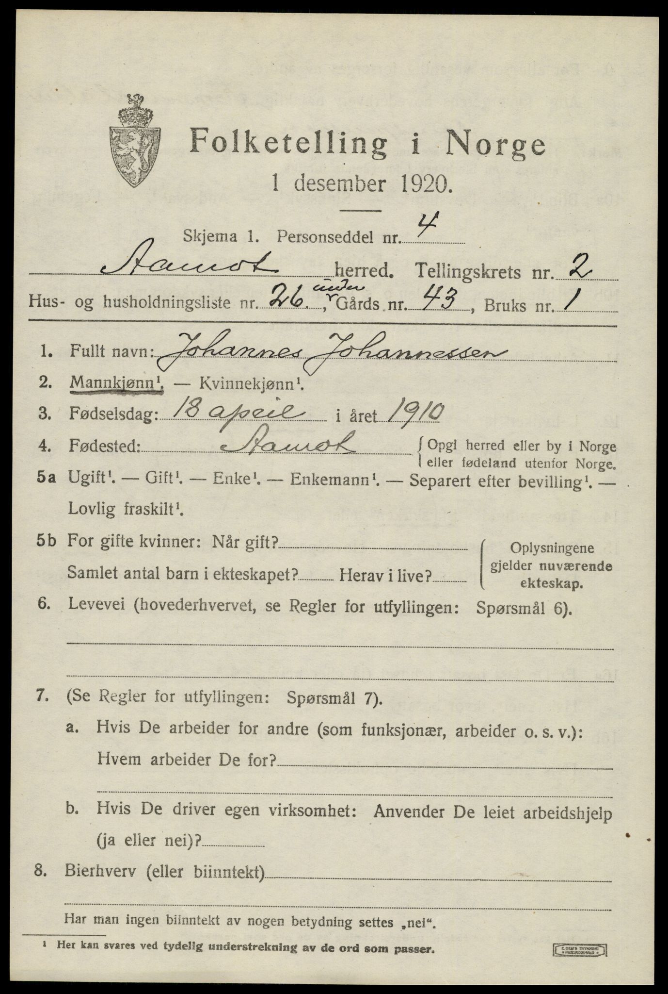 SAH, 1920 census for Åmot, 1920, p. 2495