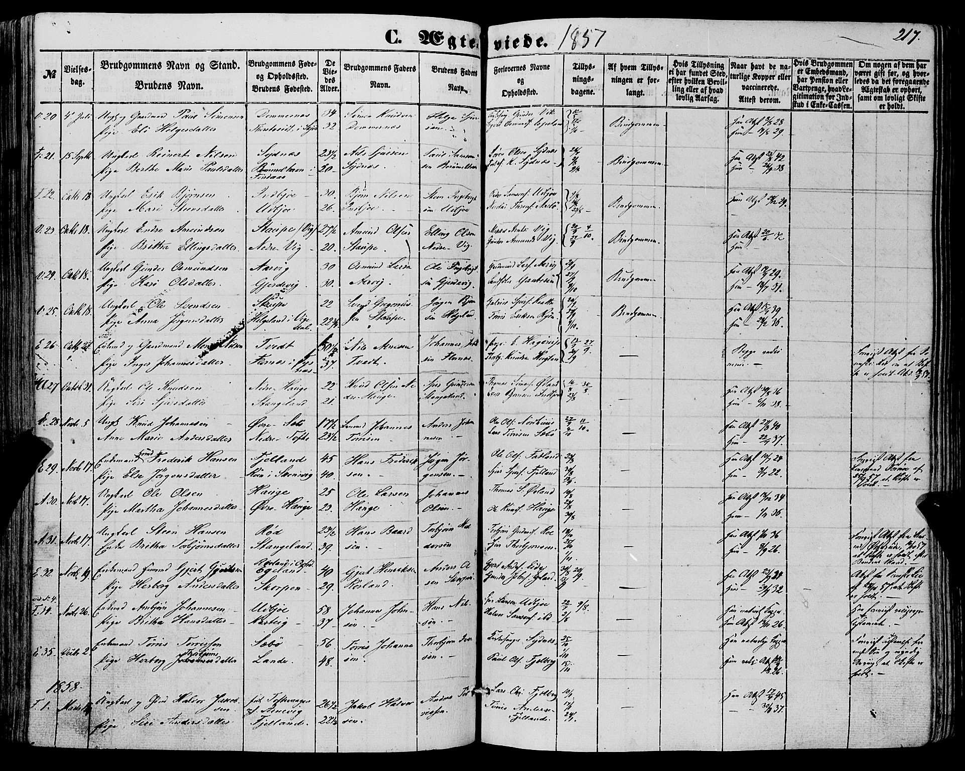Fjelberg sokneprestembete, SAB/A-75201/H/Haa: Parish register (official) no. A 7, 1851-1867, p. 217