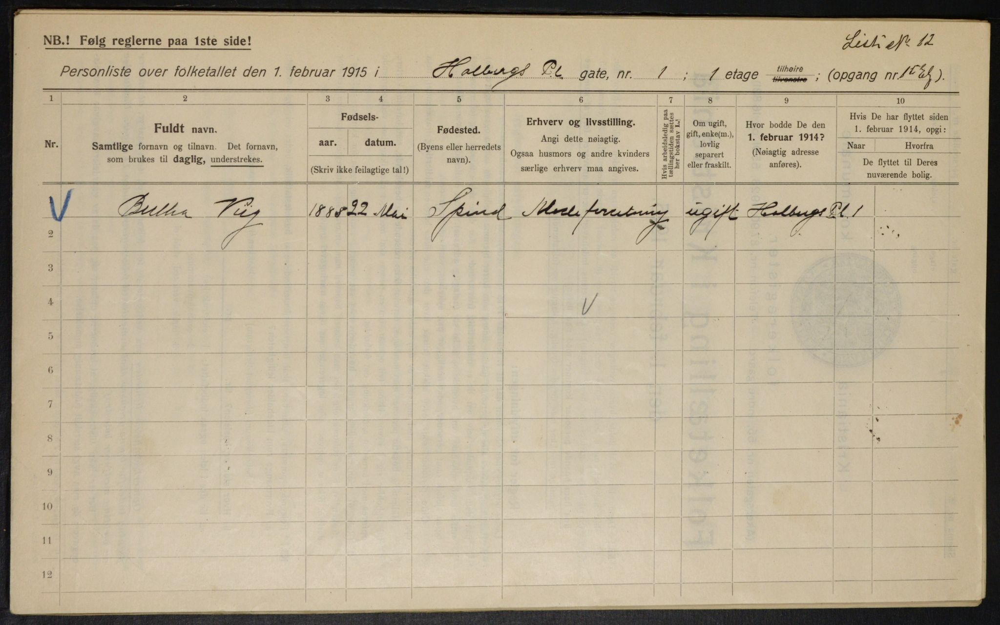 OBA, Municipal Census 1915 for Kristiania, 1915, p. 40145