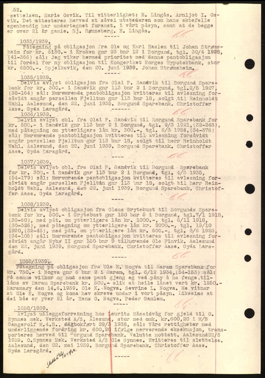 Nordre Sunnmøre sorenskriveri, SAT/A-0006/1/2/2C/2Ca: Mortgage book no. B1-6, 1938-1942, Diary no: : 1033/1939