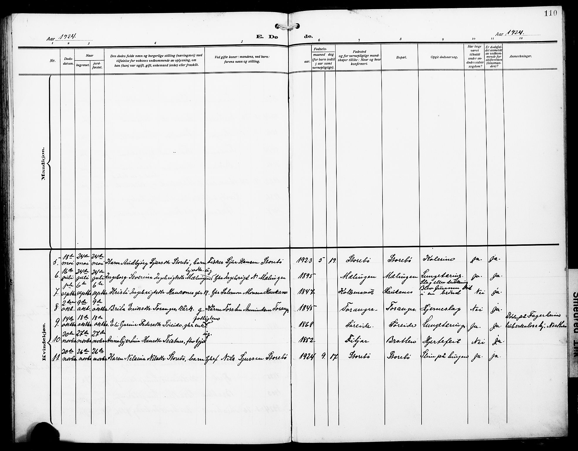Austevoll sokneprestembete, AV/SAB-A-74201/H/Ha/Hab/Haba/L0005: Parish register (copy) no. A 5, 1913-1925, p. 110