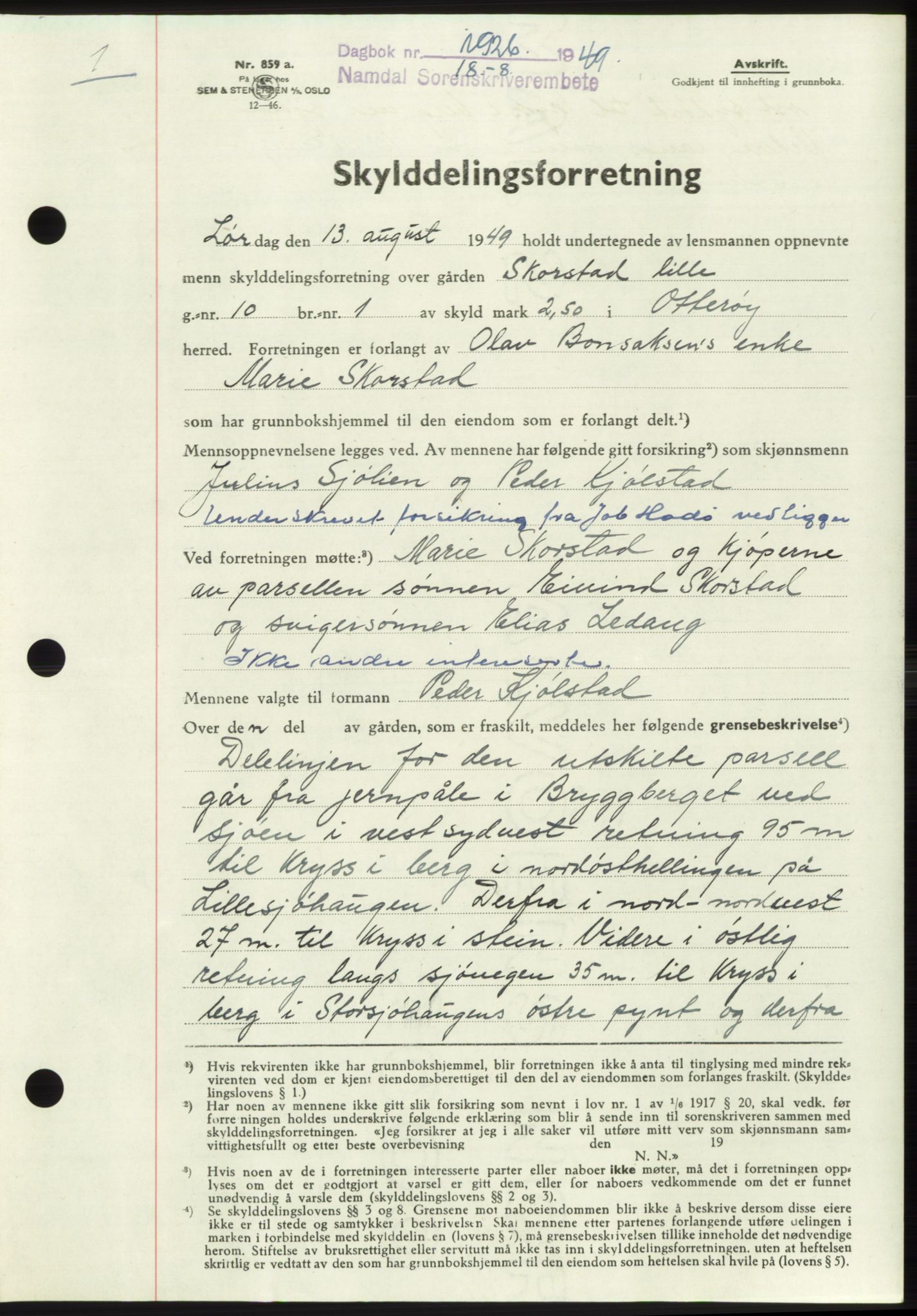 Namdal sorenskriveri, AV/SAT-A-4133/1/2/2C: Mortgage book no. -, 1949-1949, Diary no: : 1926/1949
