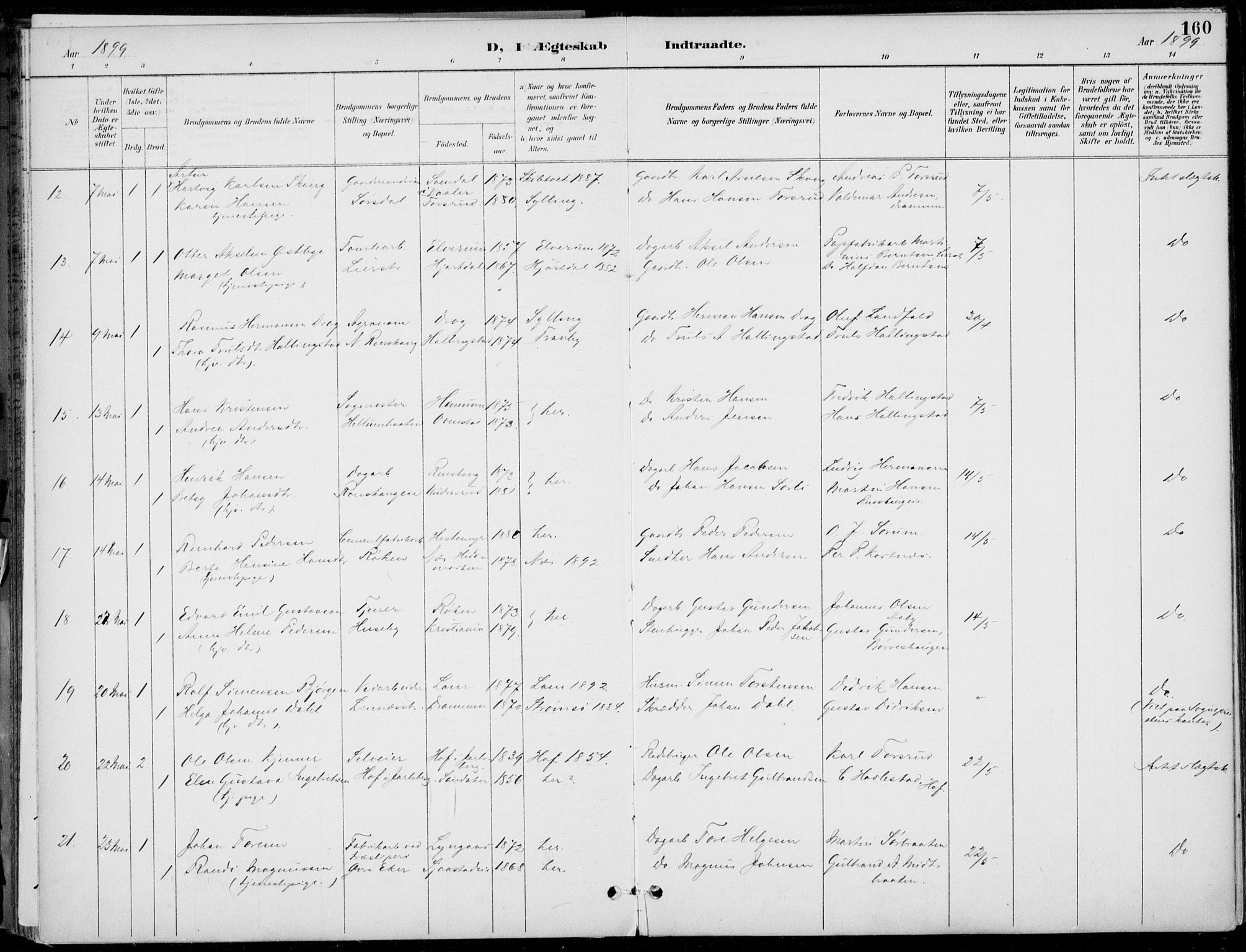 Lier kirkebøker, AV/SAKO-A-230/F/Fa/L0016: Parish register (official) no. I 16, 1895-1900, p. 160