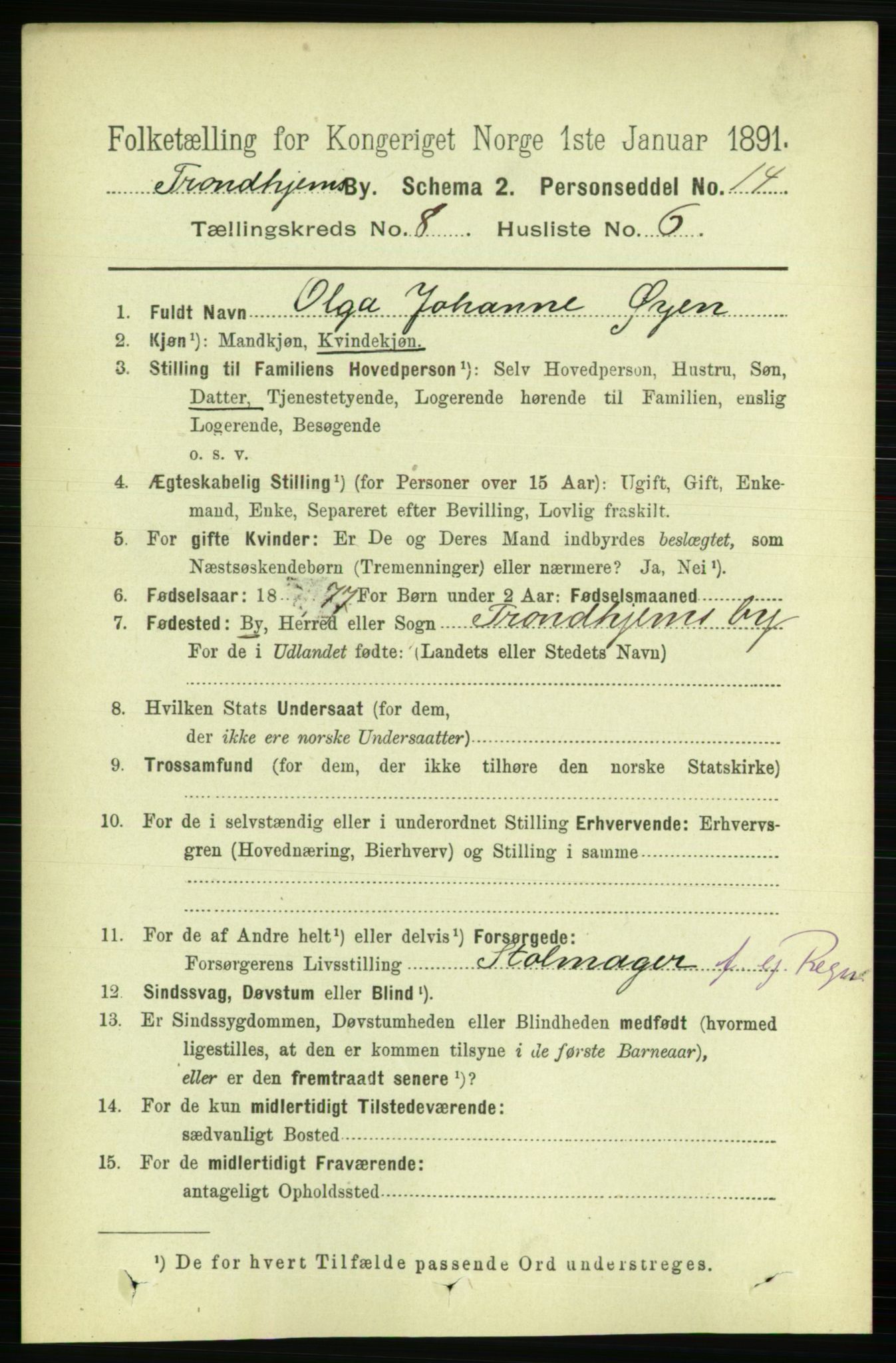 RA, 1891 census for 1601 Trondheim, 1891, p. 6815