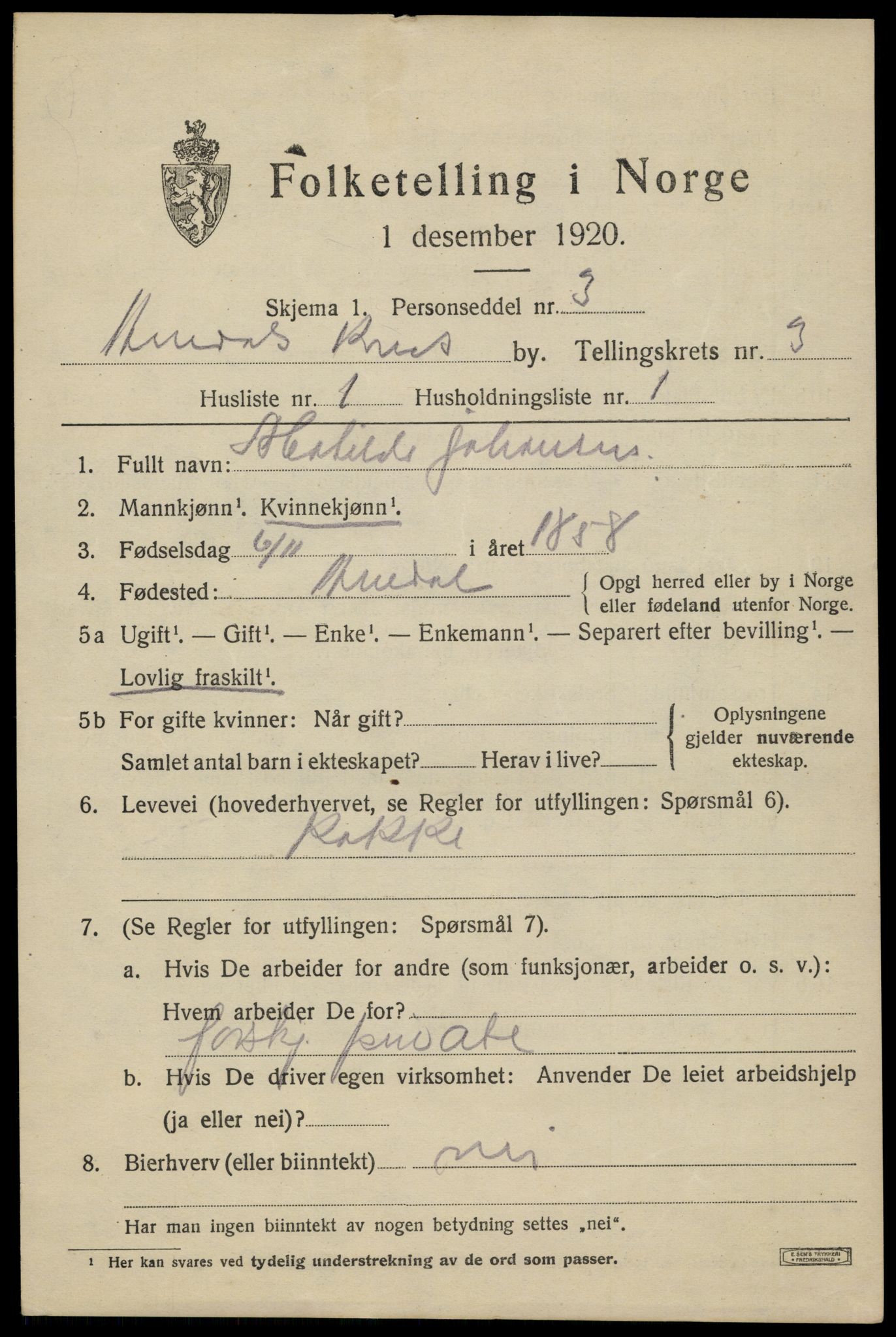 SAK, 1920 census for Arendal, 1920, p. 10790