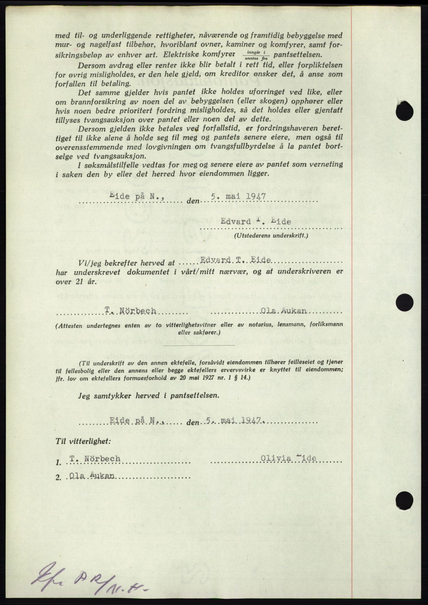 Nordmøre sorenskriveri, AV/SAT-A-4132/1/2/2Ca: Mortgage book no. B96, 1947-1947, Diary no: : 1019/1947