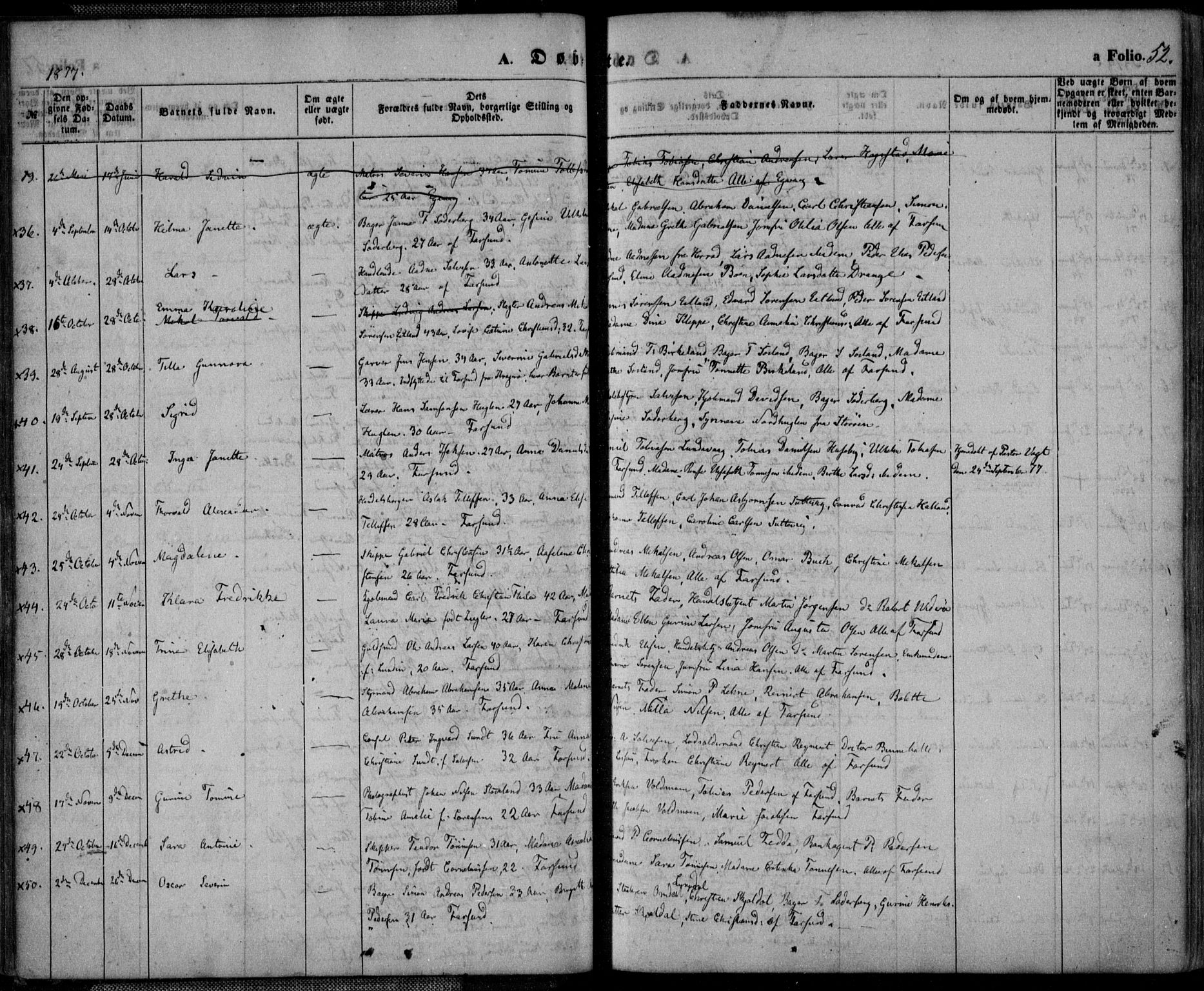 Farsund sokneprestkontor, SAK/1111-0009/F/Fa/L0005: Parish register (official) no. A 5, 1863-1886, p. 52