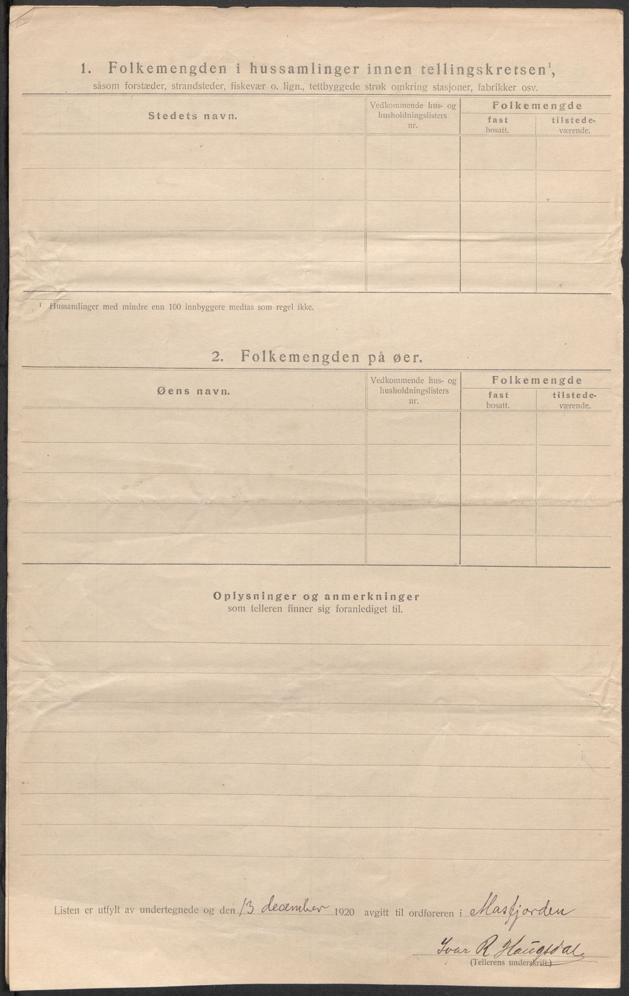 SAB, 1920 census for Masfjorden, 1920, p. 30