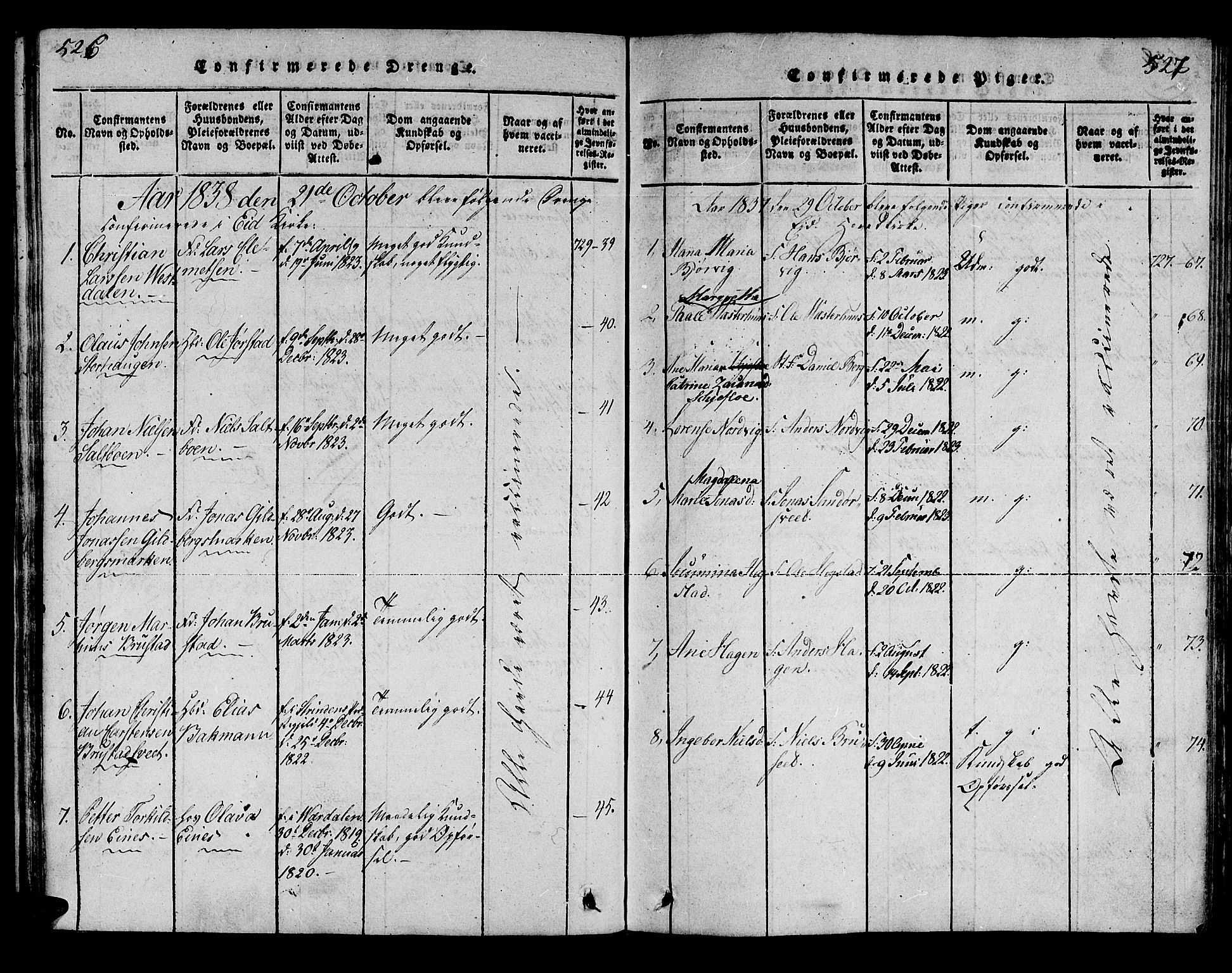 Ministerialprotokoller, klokkerbøker og fødselsregistre - Nord-Trøndelag, AV/SAT-A-1458/722/L0217: Parish register (official) no. 722A04, 1817-1842, p. 526-527