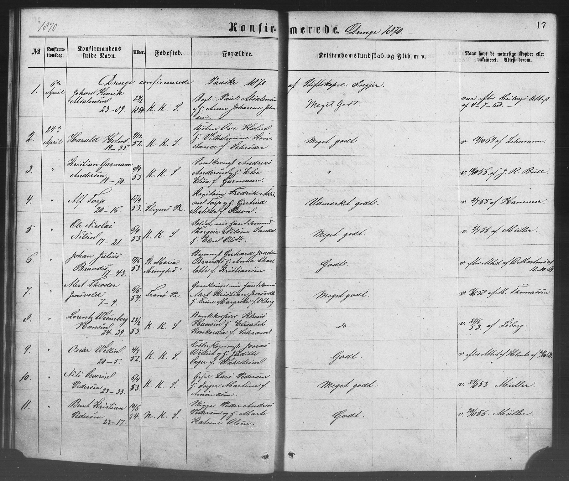 Korskirken sokneprestembete, SAB/A-76101/H/Haa/L0028: Parish register (official) no. C 4, 1868-1879, p. 17
