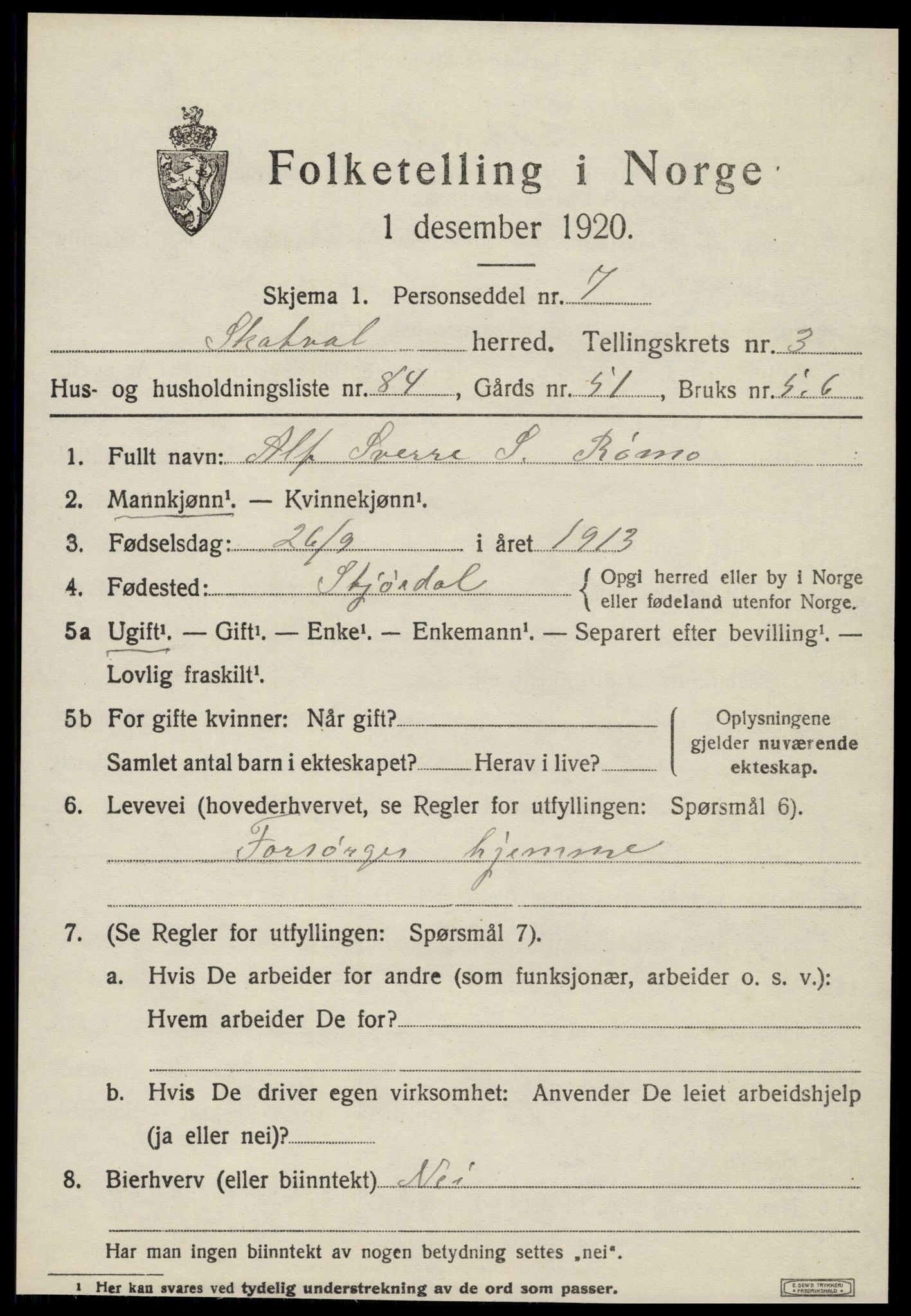 SAT, 1920 census for Skatval, 1920, p. 2447