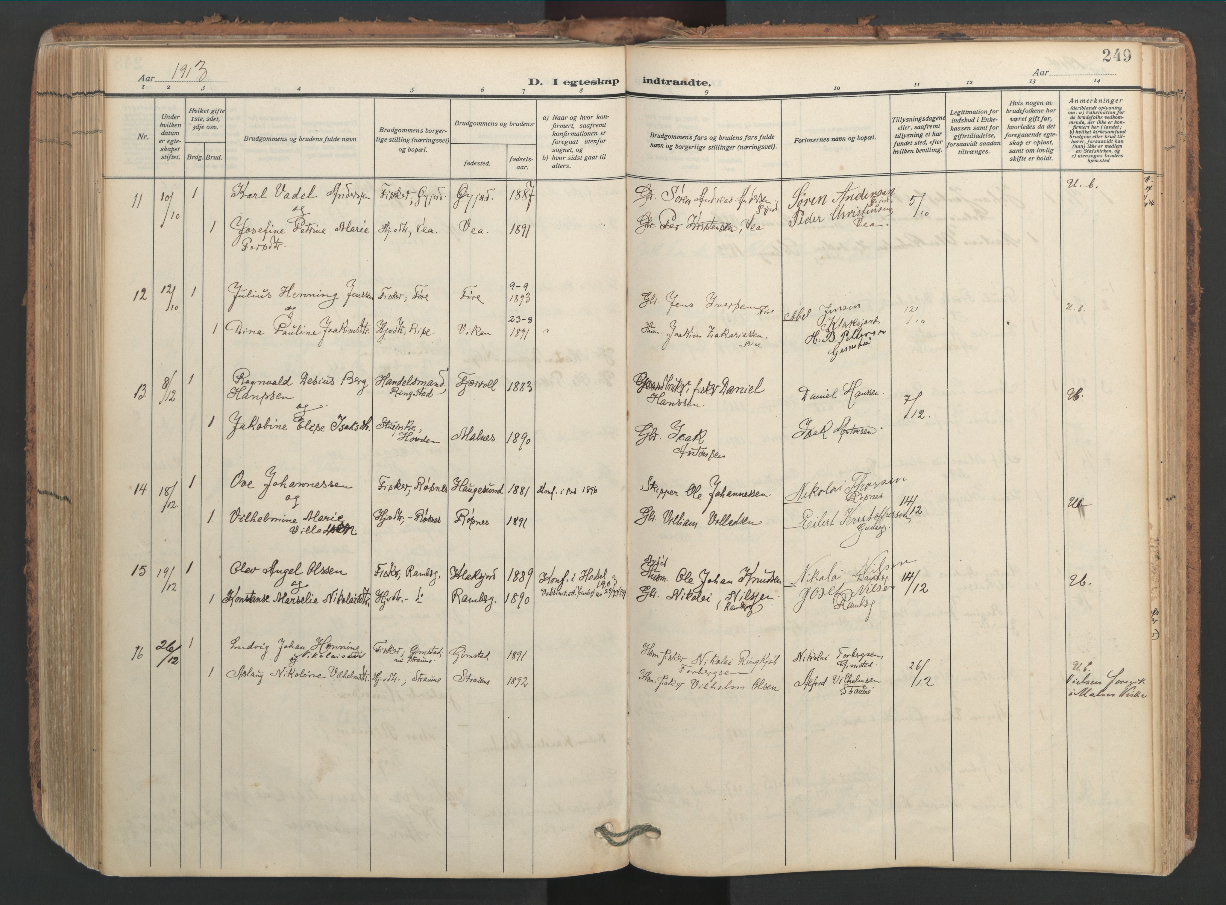 Ministerialprotokoller, klokkerbøker og fødselsregistre - Nordland, AV/SAT-A-1459/891/L1306: Parish register (official) no. 891A11, 1911-1927, p. 249