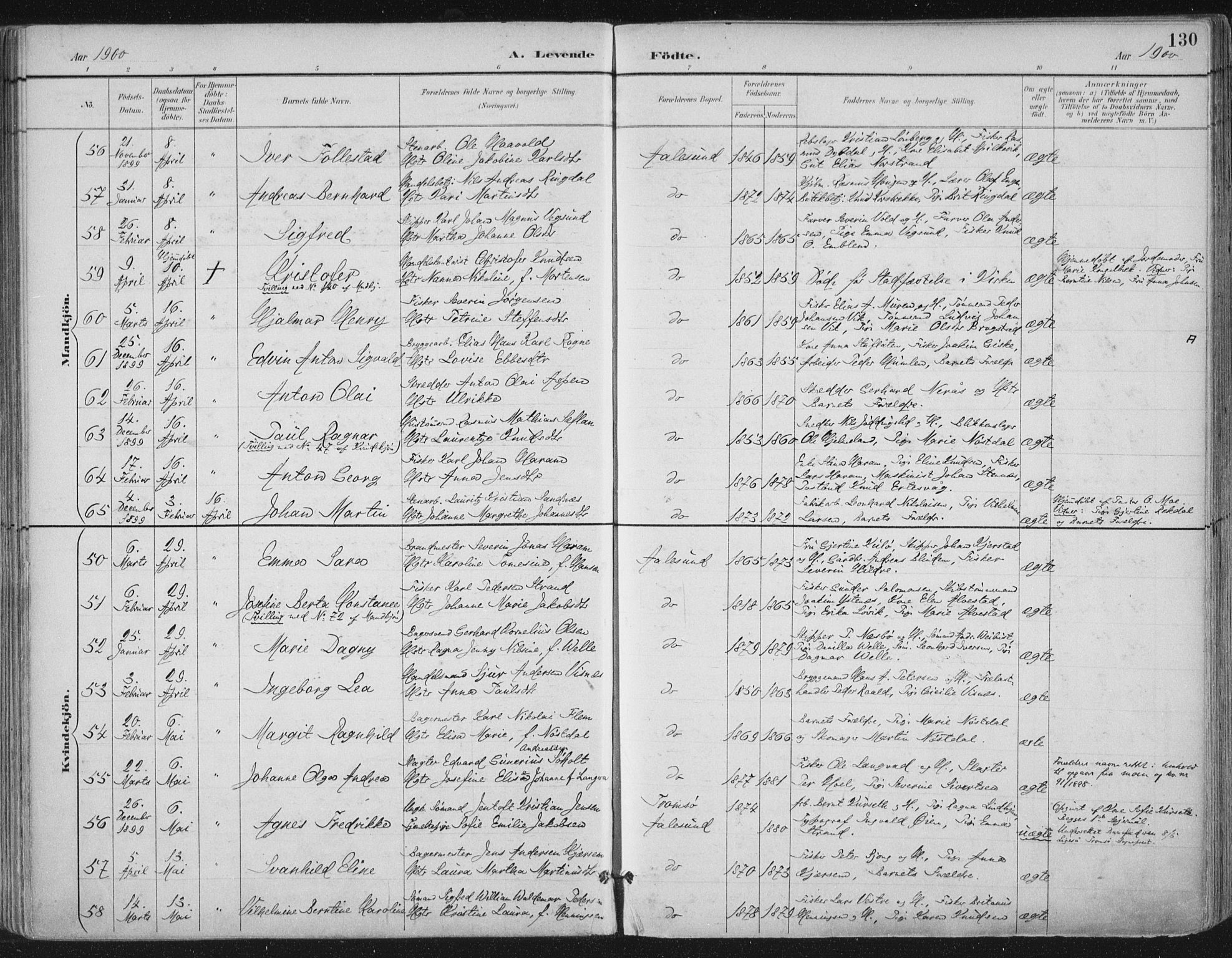 Ministerialprotokoller, klokkerbøker og fødselsregistre - Møre og Romsdal, SAT/A-1454/529/L0456: Parish register (official) no. 529A06, 1894-1906, p. 130