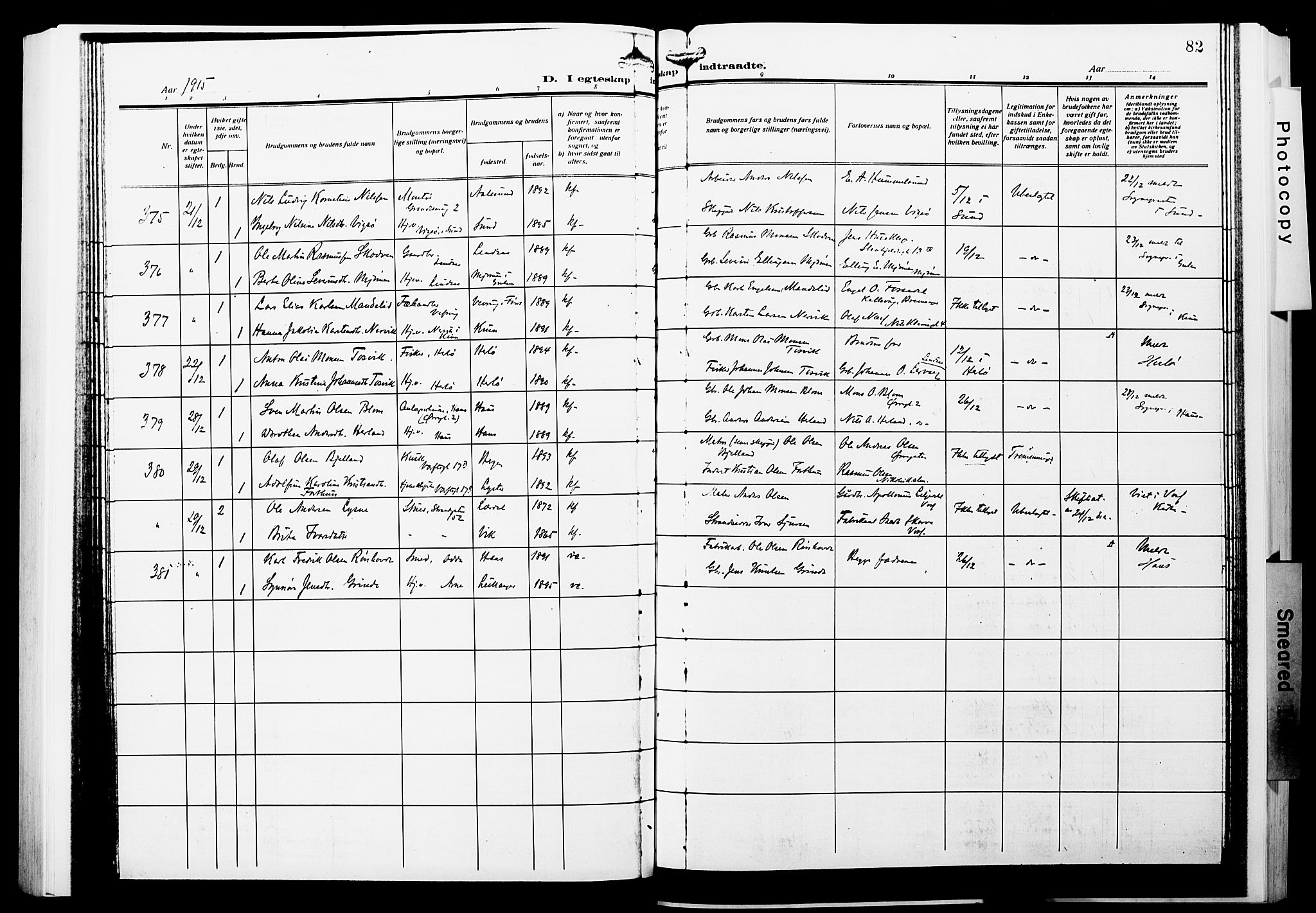 Nykirken Sokneprestembete, AV/SAB-A-77101/H/Hab: Parish register (copy) no. D 4, 1913-1918, p. 82