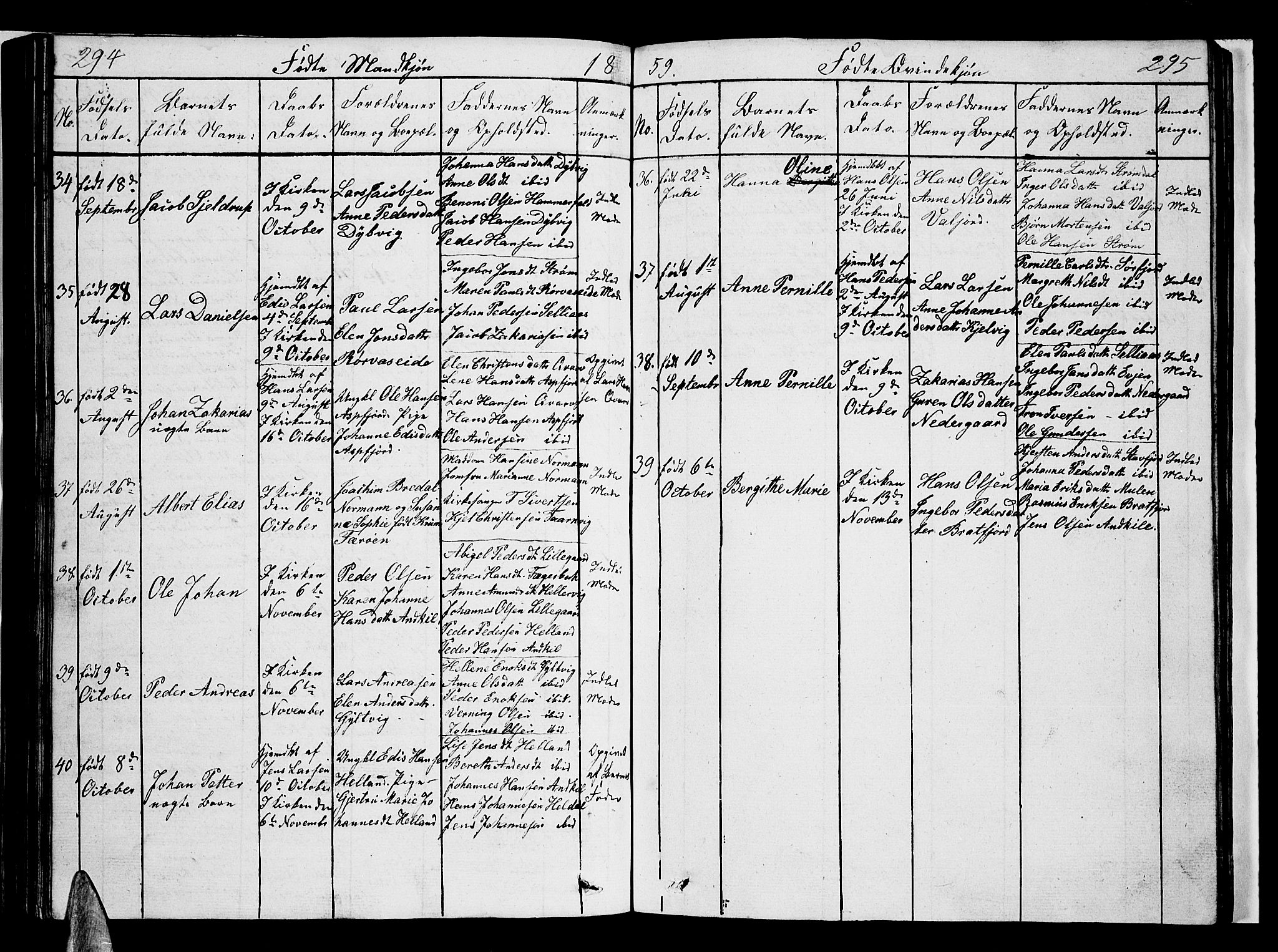 Ministerialprotokoller, klokkerbøker og fødselsregistre - Nordland, AV/SAT-A-1459/853/L0773: Parish register (copy) no. 853C01, 1821-1859, p. 294-295